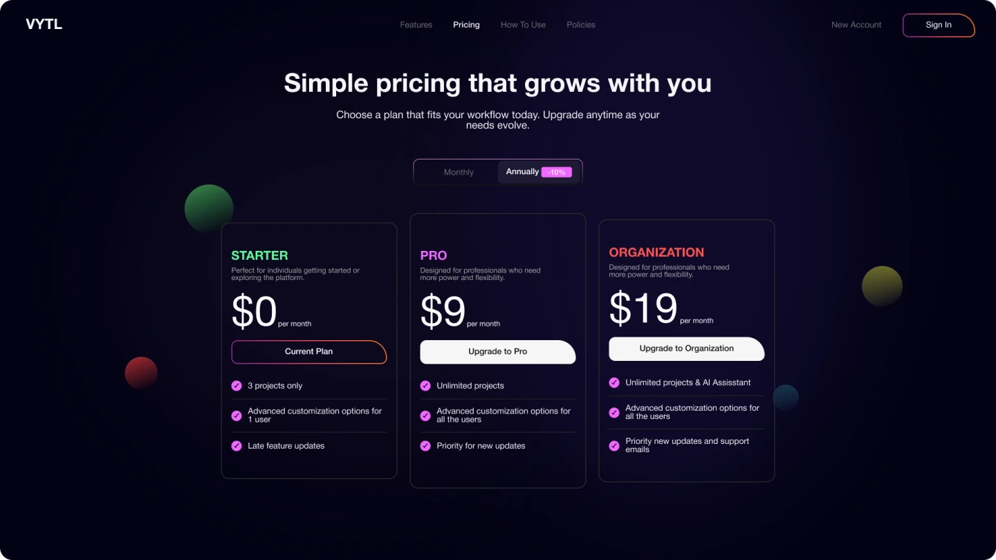 Vytl - Saas Liked Pricing Page