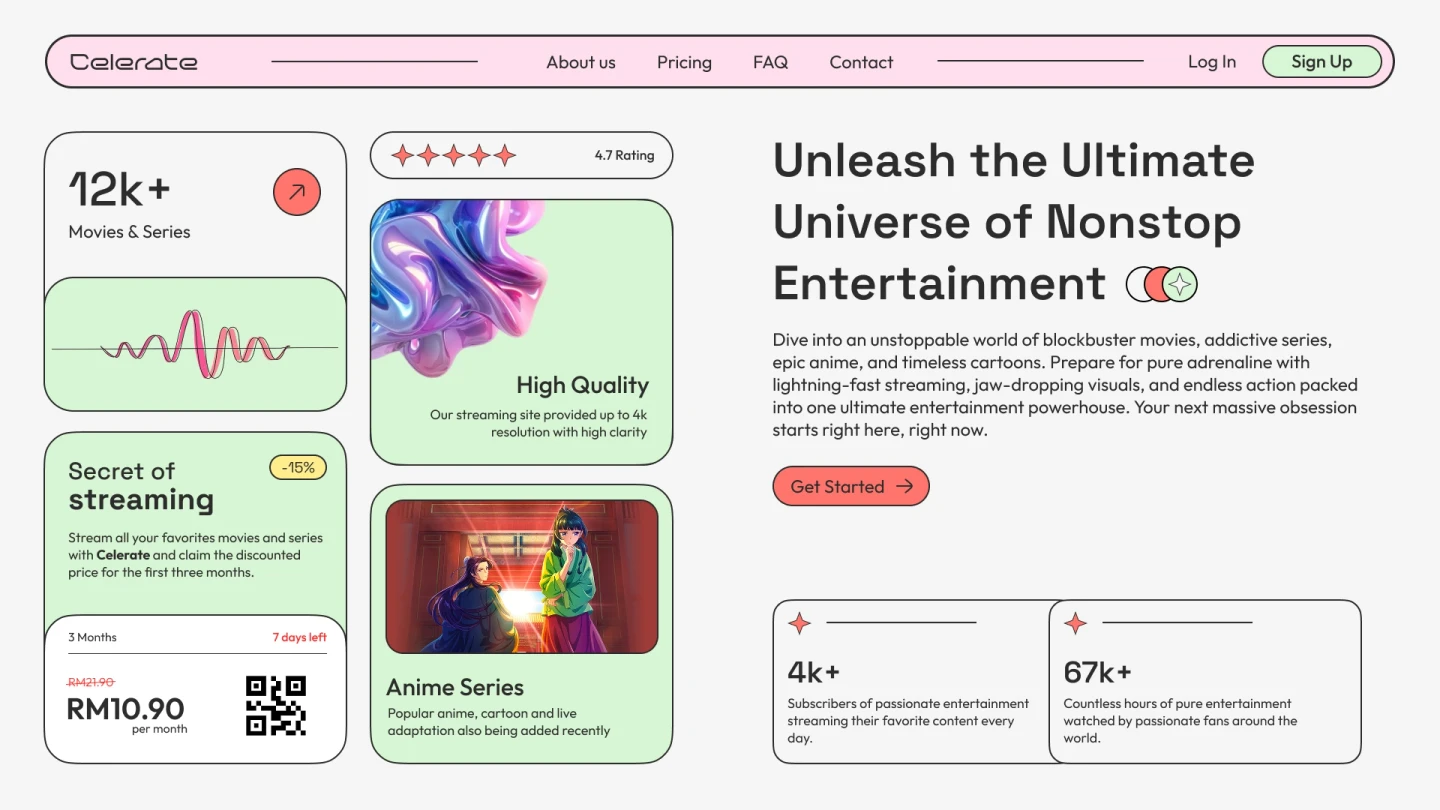 Celerate - Streaming platform landing page