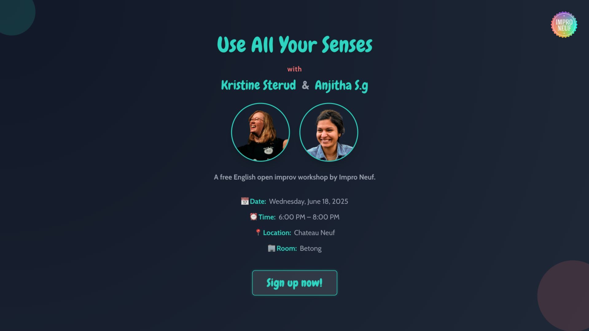 Use All Your Senses with Kristine Sterud and Anjitha S.g. - Free Open Improv Workshop