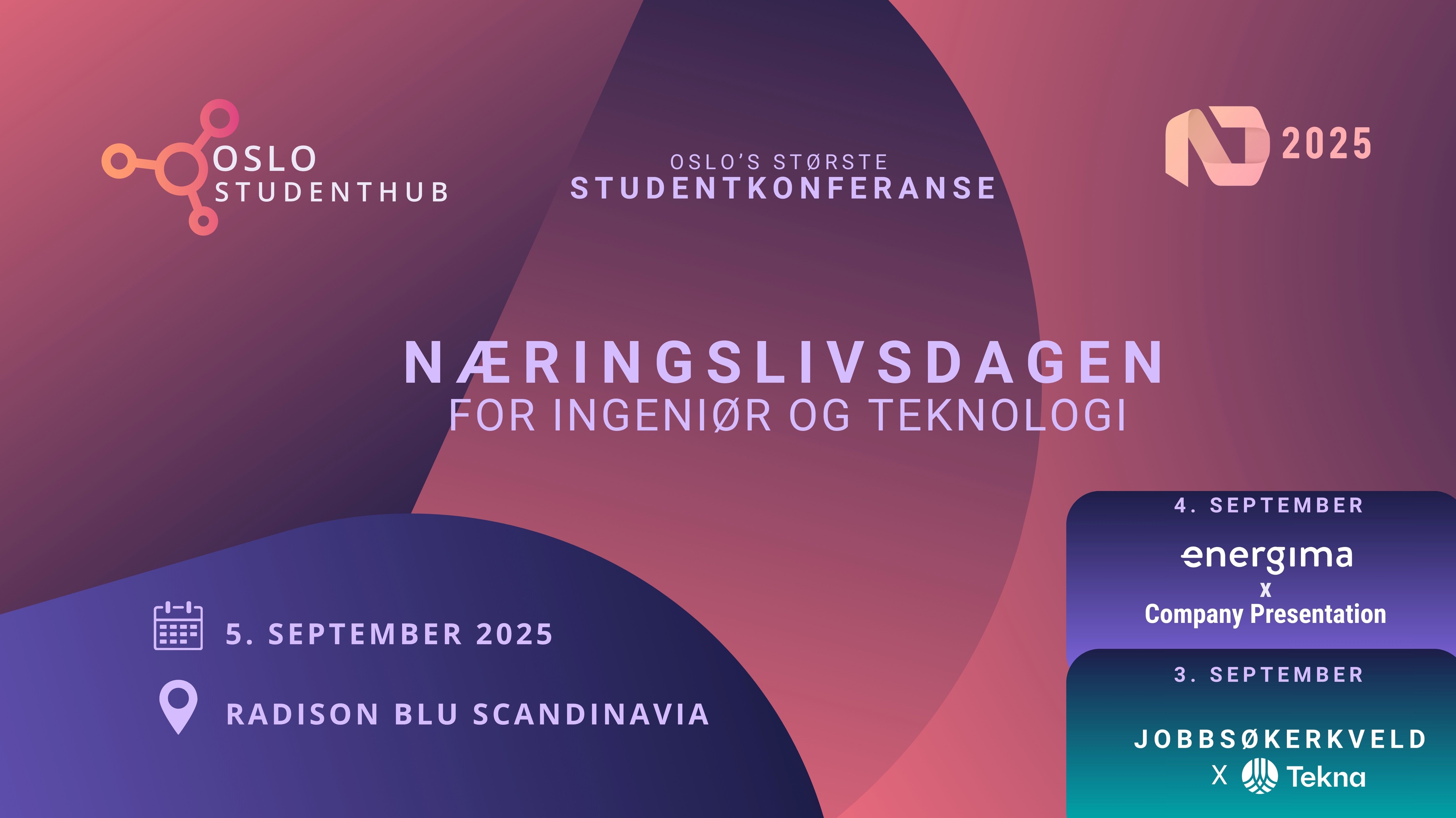 rosa og lilla illustrasjon med teksten "næringslivsdagen for ingeniør og teknologi"