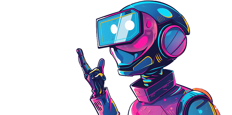 Illustration av en blandning av robot och människa. Bilden är symbol för TechHeads