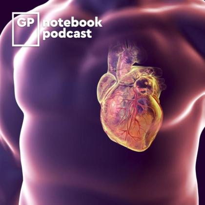 Illustration of a human heart superimposed on a silhouette with the GP Notebook Podcast logo in the corner.
