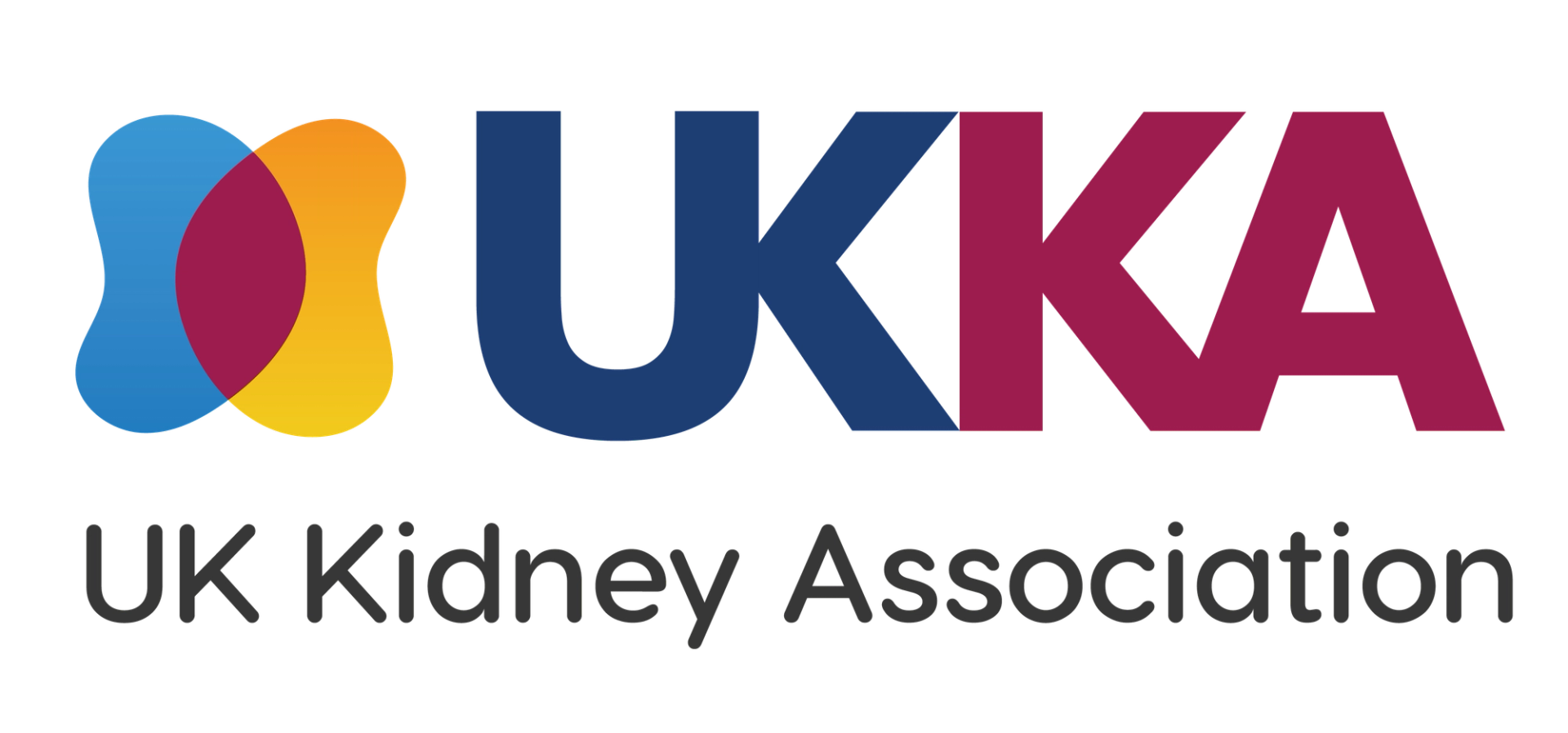 Logo of the UK Kidney Association featuring overlapping colorful elements and text in blue, yellow, and pink tones.