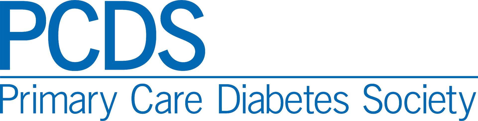 Logo of the Primary Care Diabetes Society featuring the acronym PCDS in large blue letters, followed by the full name in smaller text below.