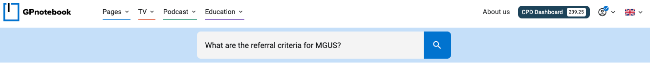 A website screen showing a search bar with the query "What are the referral criteria for MDUS?".