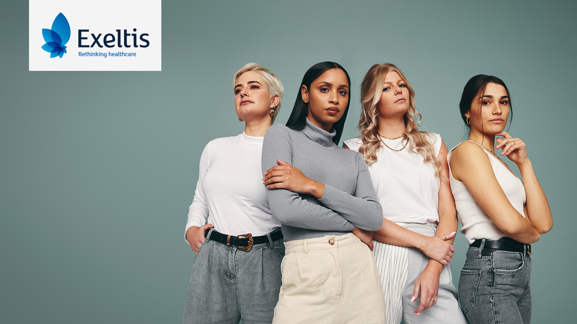 Exeltis logo alongside four diverse, confident women.