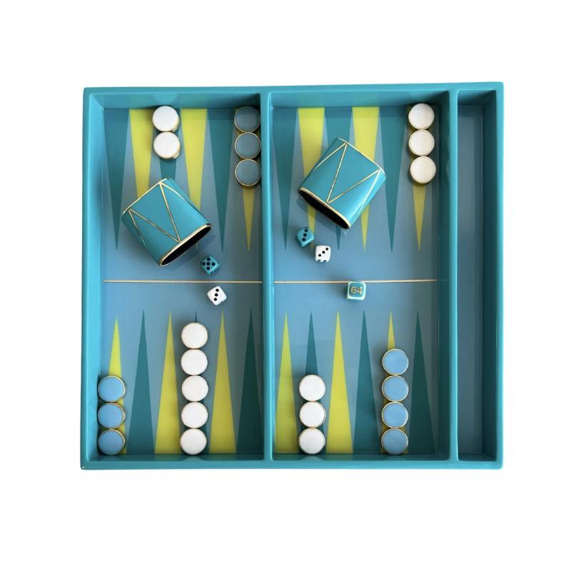 Backgammon Game Set – Turquoise & Lime Green