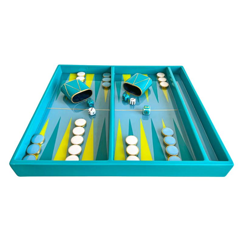 Backgammon Game Set – Turquoise & Lime Green