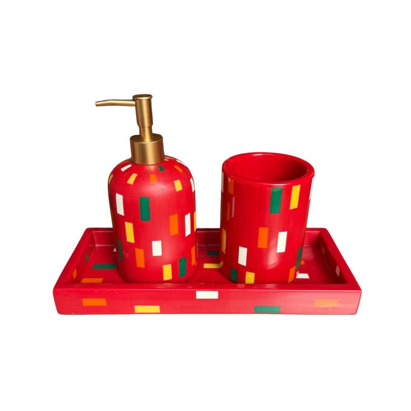 Bamboo Bathroom Accessories Set – Red