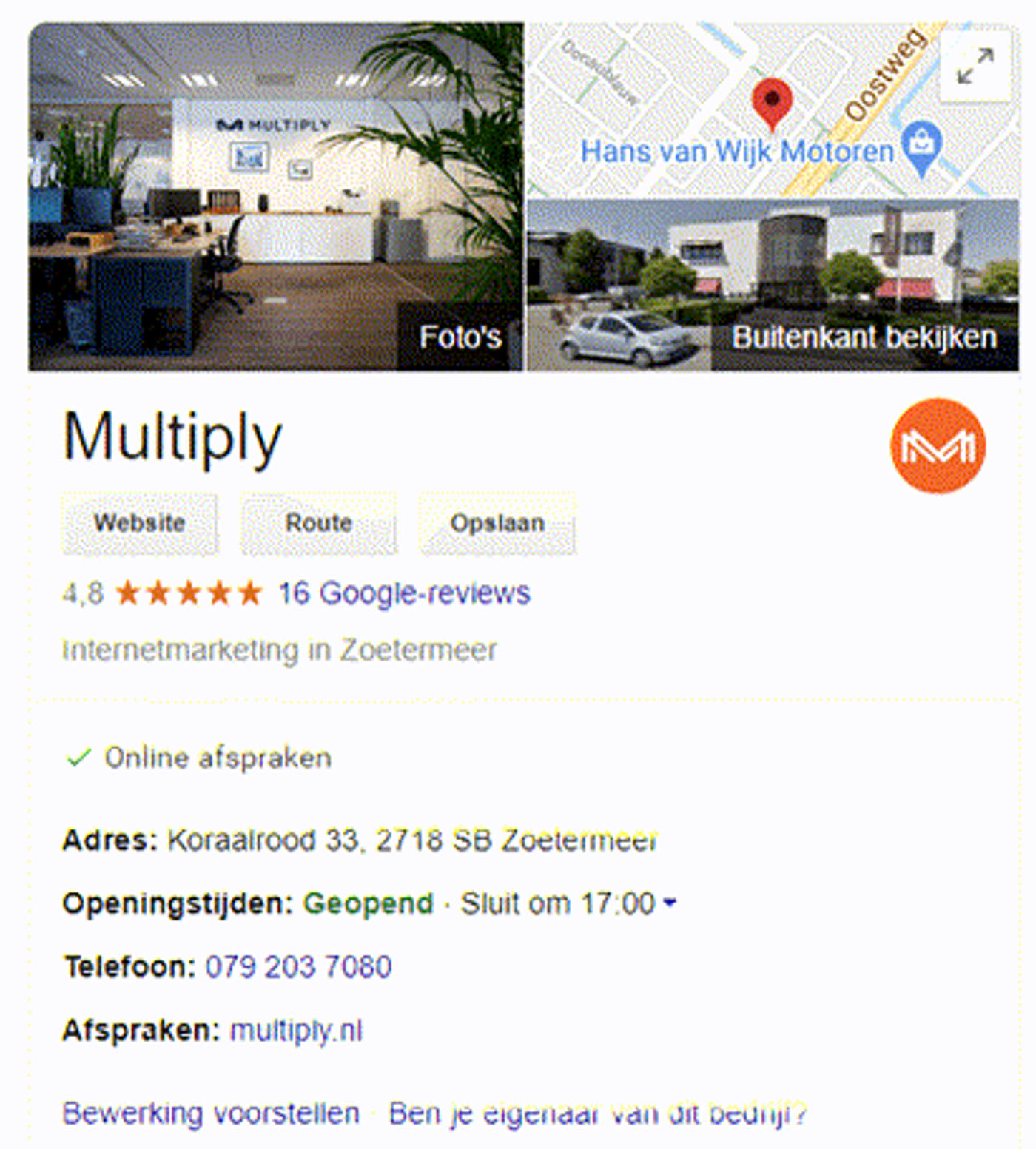 Google My Business venster