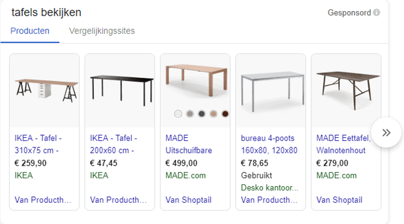 Google Shopping Showcase advertenties