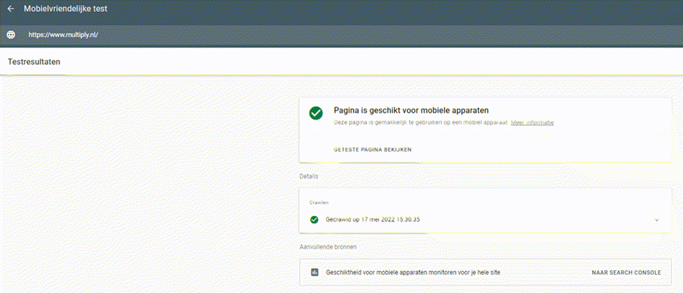 Mobielvriendelijke test Search Console