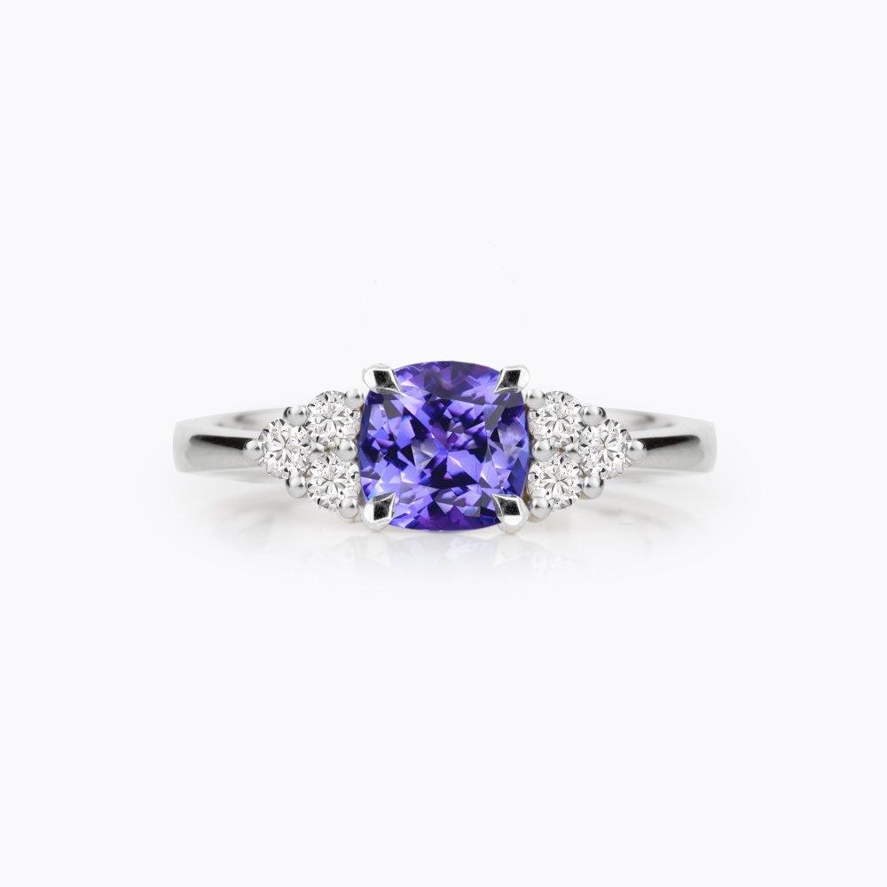 Prsten s tanzanitem a diamanty 07, diamant, bílé zlato — Zlatnictví Vaněk Kolín