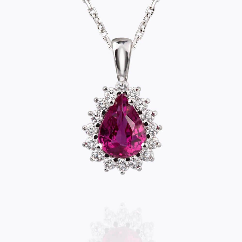 Přívěsek s rubínem a diamanty 03, diamant, bílé zlato — Zlatnictví Vaněk Kolín