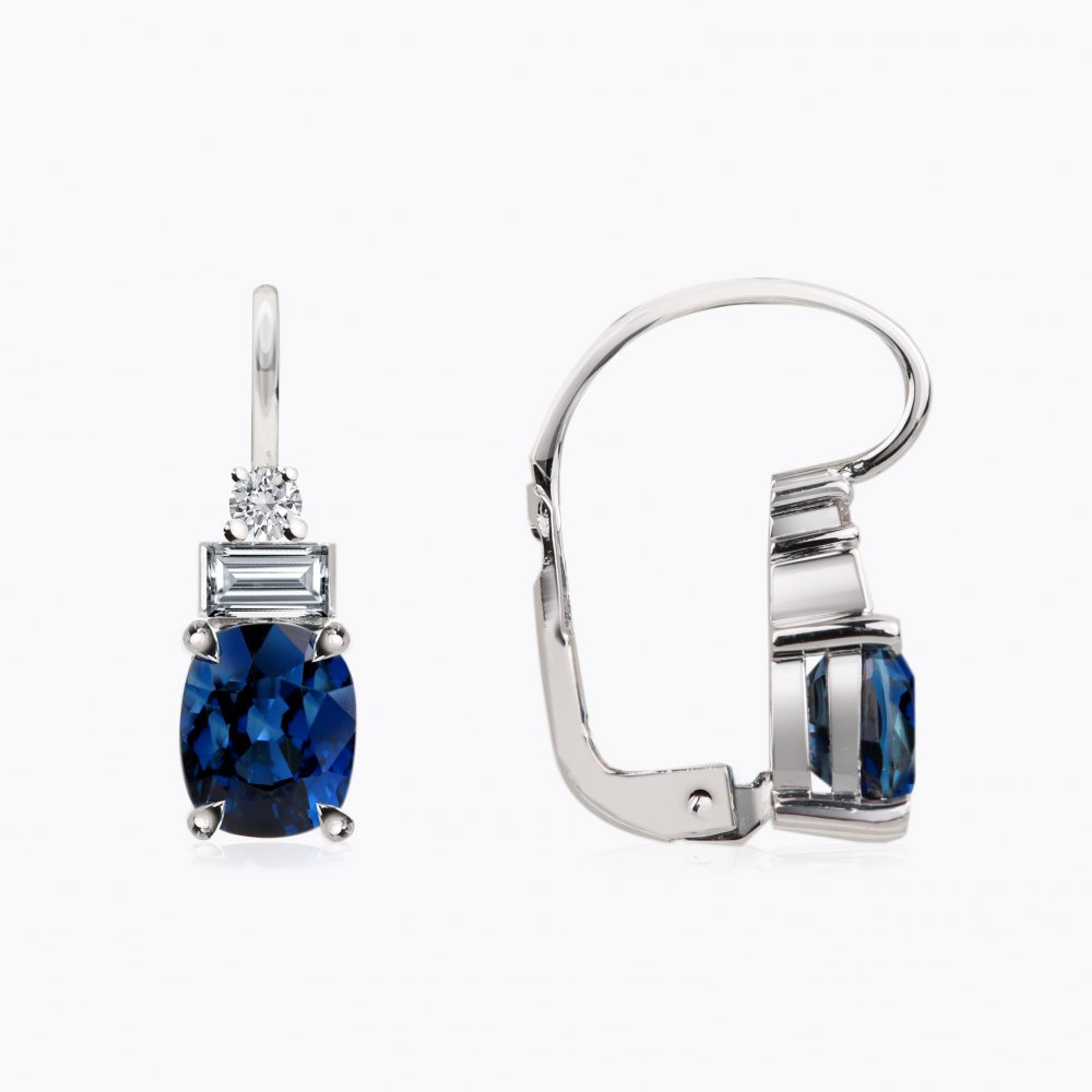 Náušnice se safíry a diamanty 09, diamant, bílé zlato — Zlatnictví Vaněk Kolín
