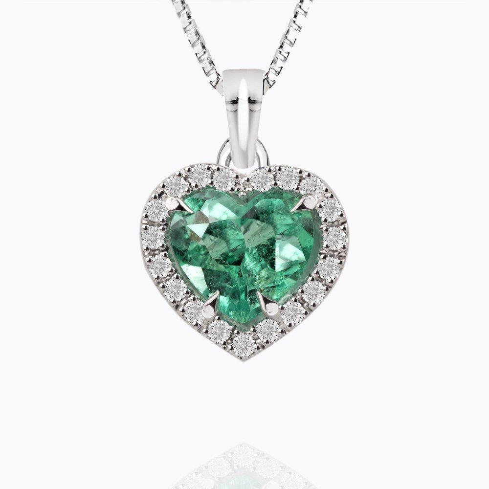 Přívěsek se smaragdem a diamanty 04, diamant, bílé zlato — Zlatnictví Vaněk Kolín