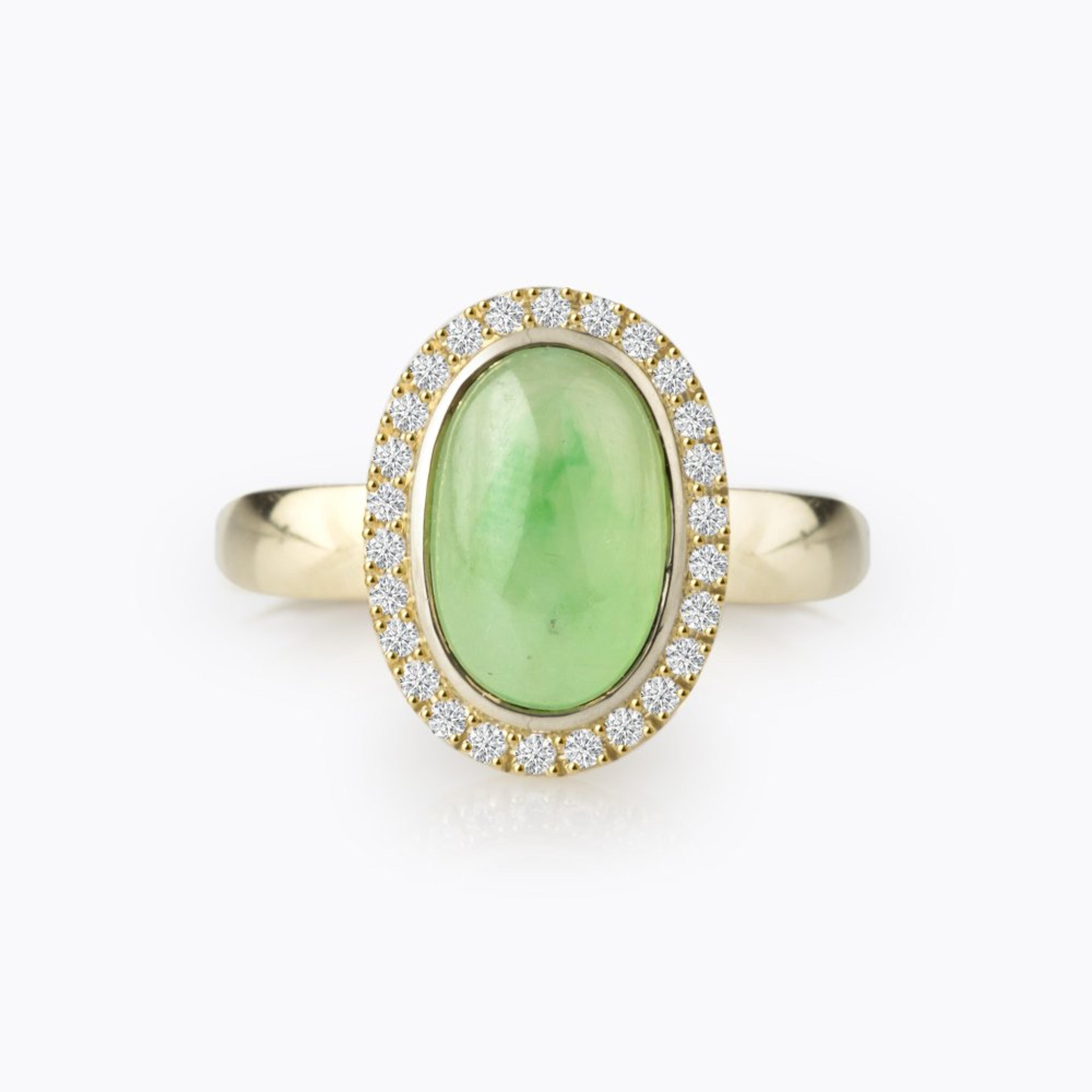 Prsten s jadeitem 01, diamant, žluté zlato — Zlatnictví Vaněk Kolín