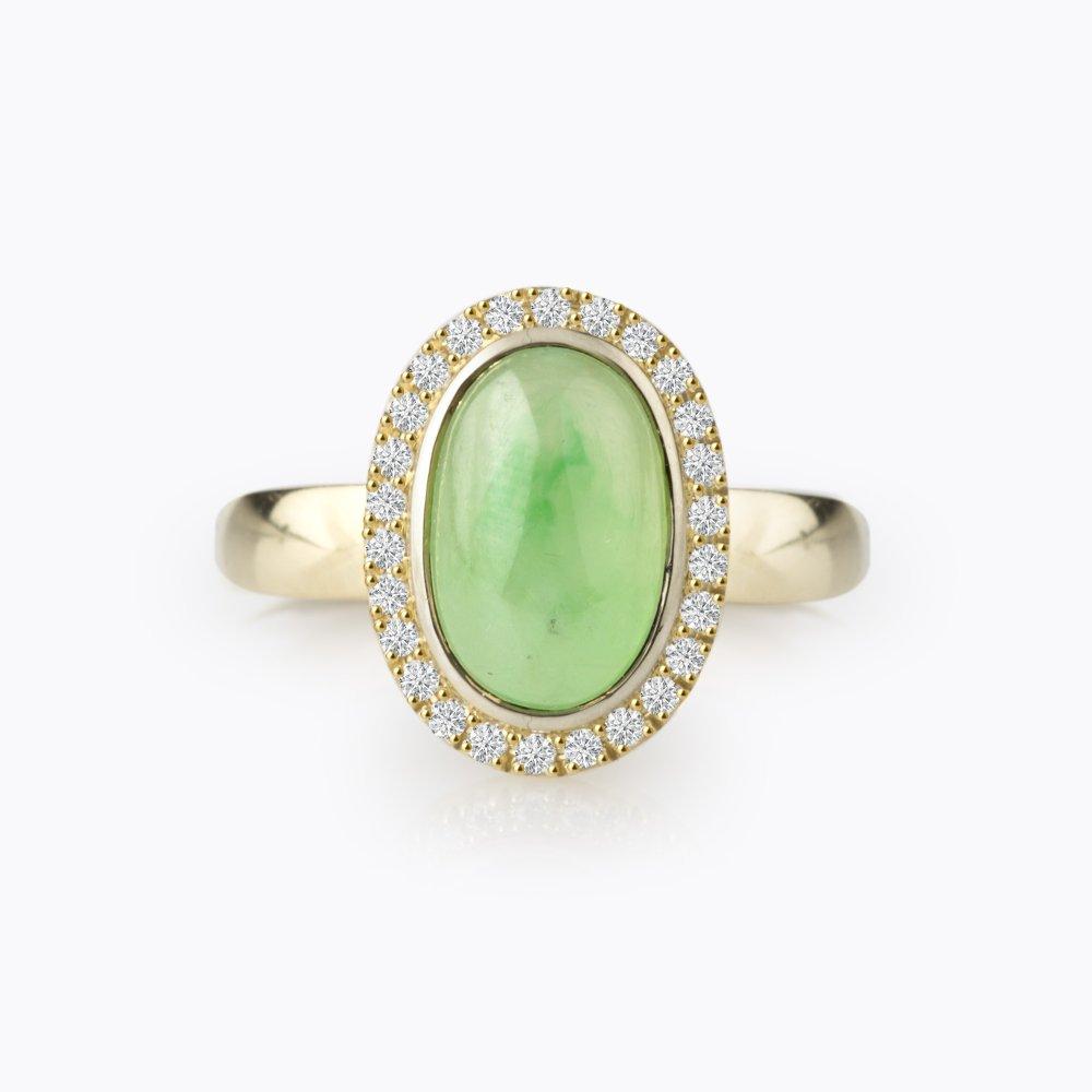 Prsten s jadeitem 01, diamant, žluté zlato — Zlatnictví Vaněk Kolín