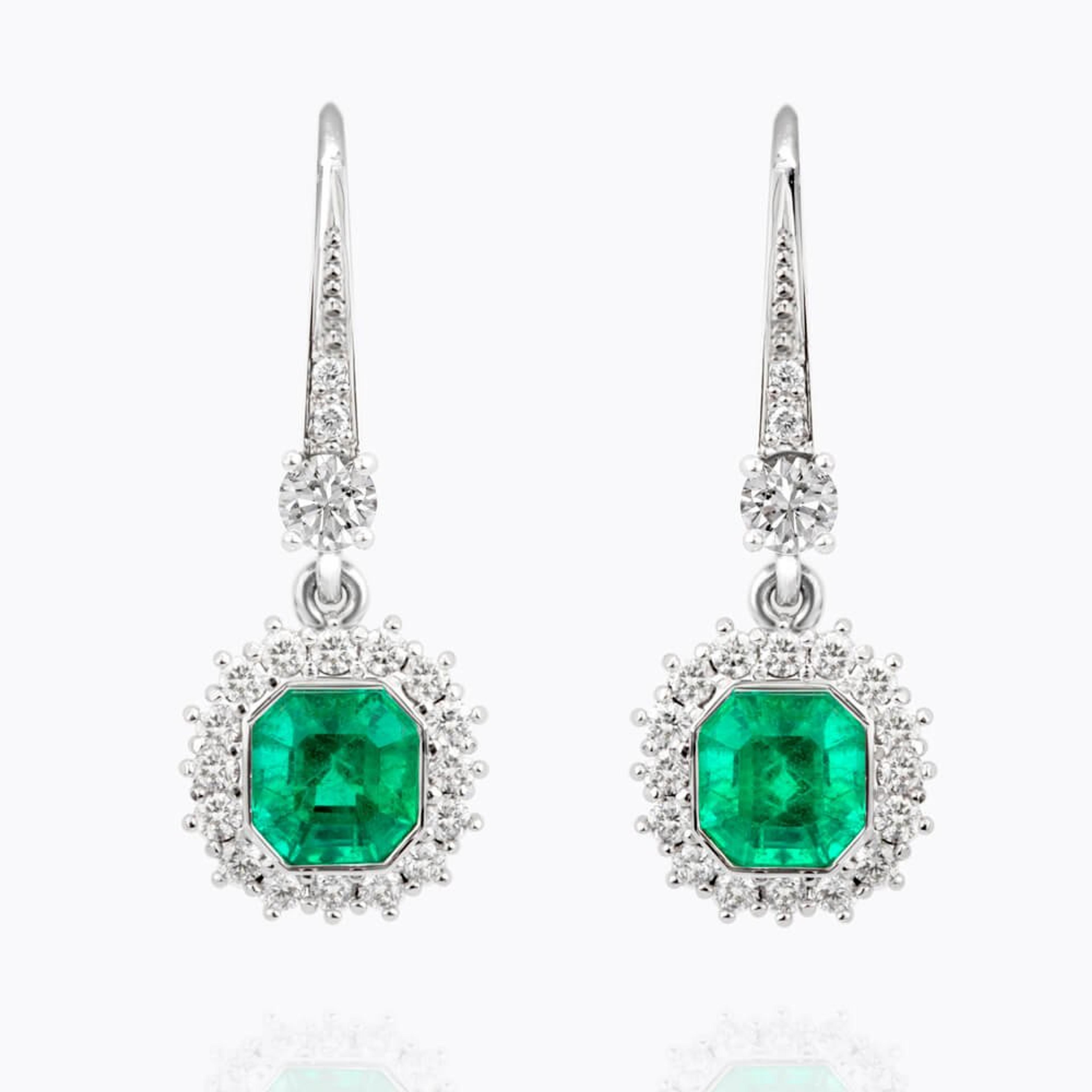 Náušnice se smaragdy a diamanty 01, diamant, bílé zlato — Zlatnictví Vaněk Kolín