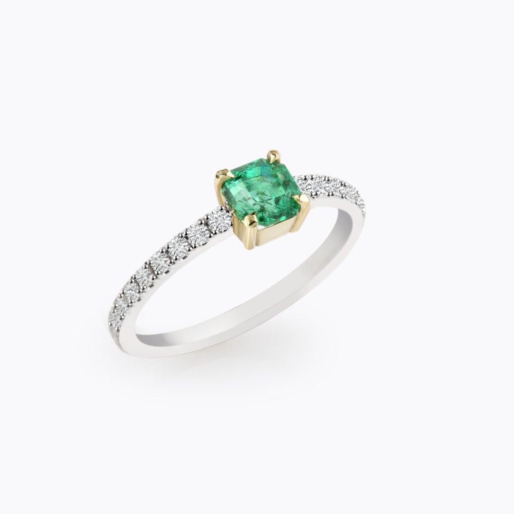 Prsten se smaragdem a diamanty 15, diamant, bílé zlato — Zlatnictví Vaněk Kolín