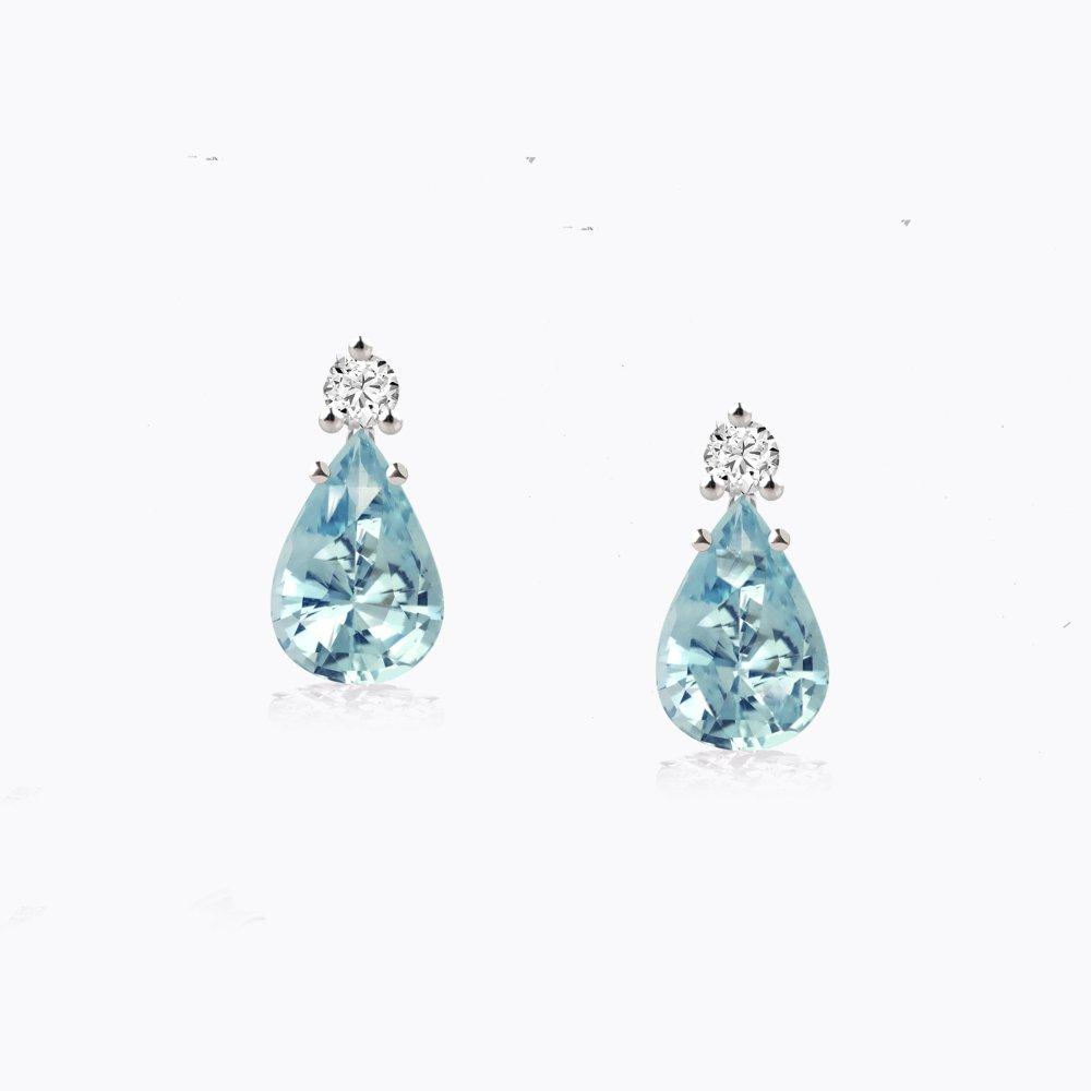 Náušnice s akvamaríny a diamanty 09, diamant, bílé zlato — Zlatnictví Vaněk Kolín