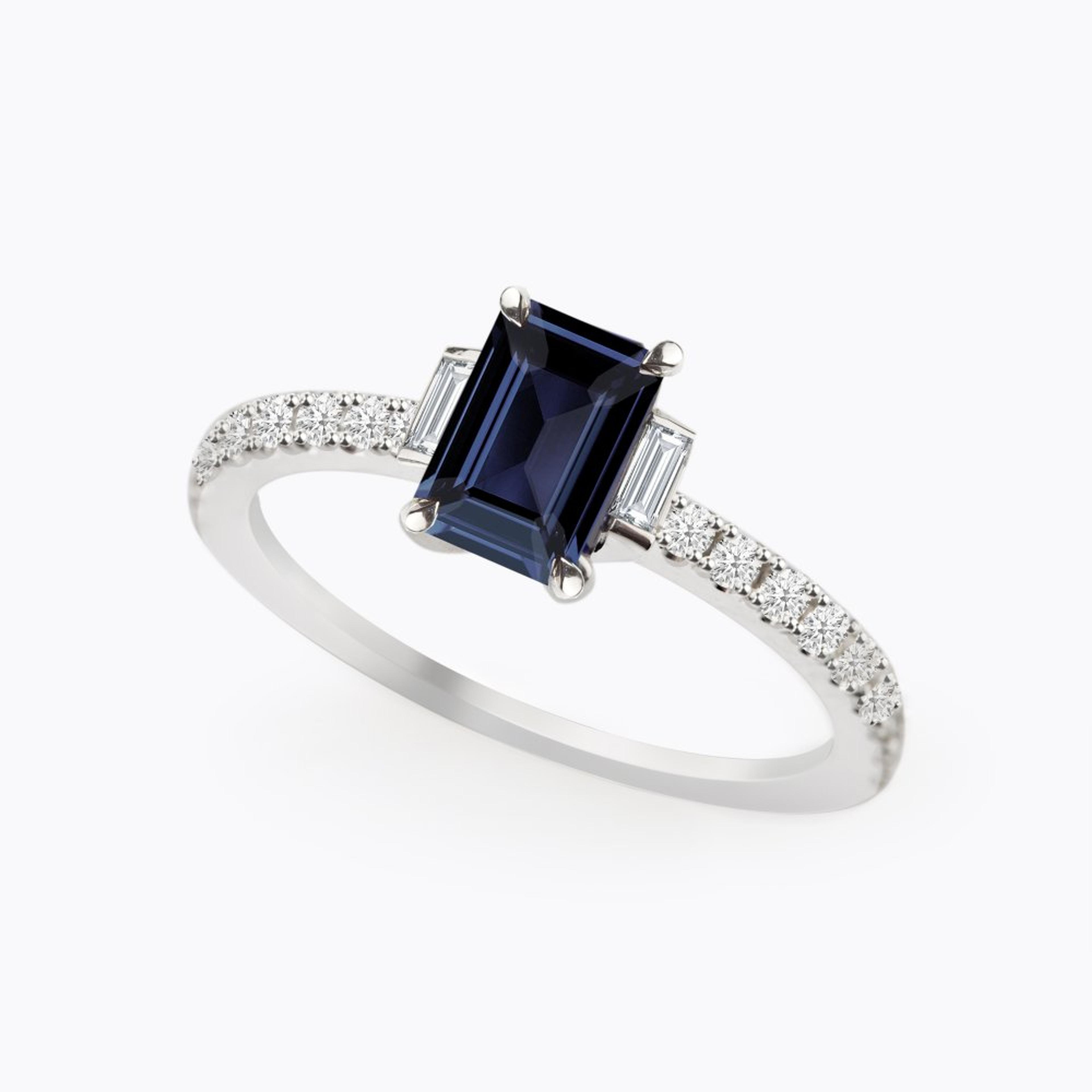 Prsten se safírem a diamanty 25, diamant, bílé zlato — Zlatnictví Vaněk Kolín