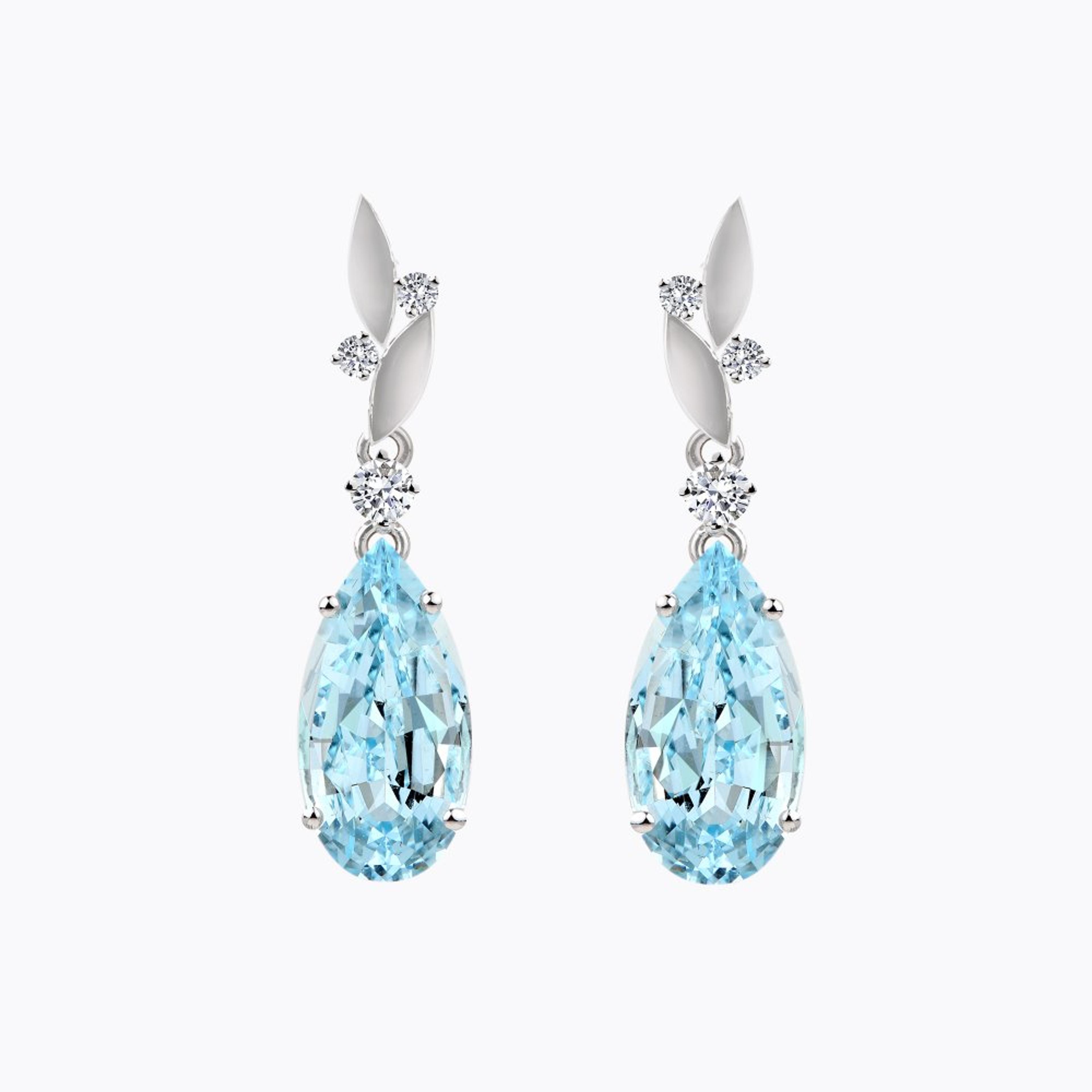 Náušnice s akvamaríny a diamanty 07, diamant, bílé zlato — Zlatnictví Vaněk Kolín
