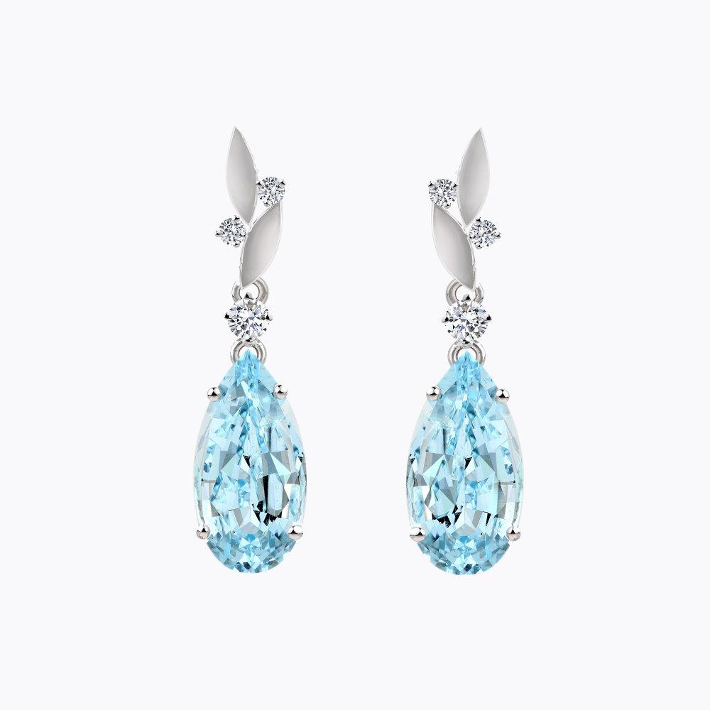 Náušnice s akvamaríny a diamanty 07, diamant, bílé zlato — Zlatnictví Vaněk Kolín