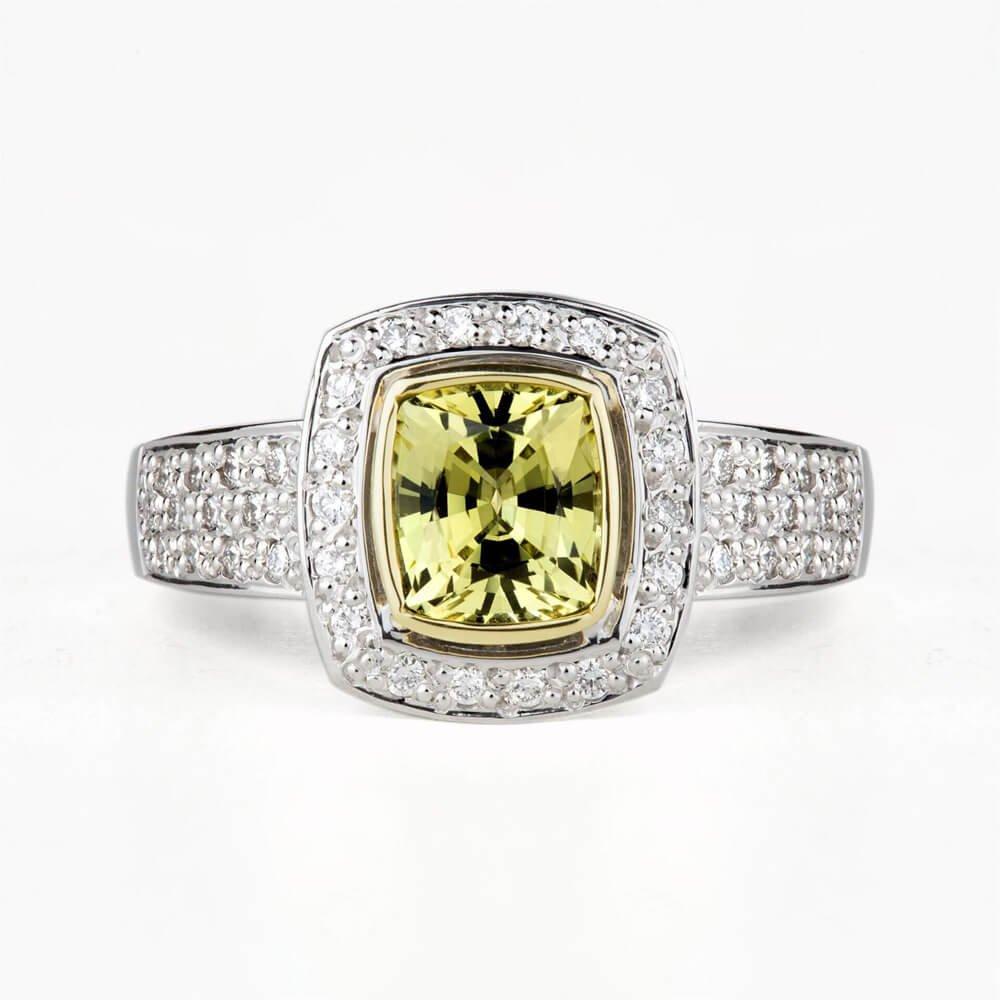 Prsten s chrysoberylem a diamanty 02, diamant, kombinované zlato — Zlatnictví Vaněk Kolín