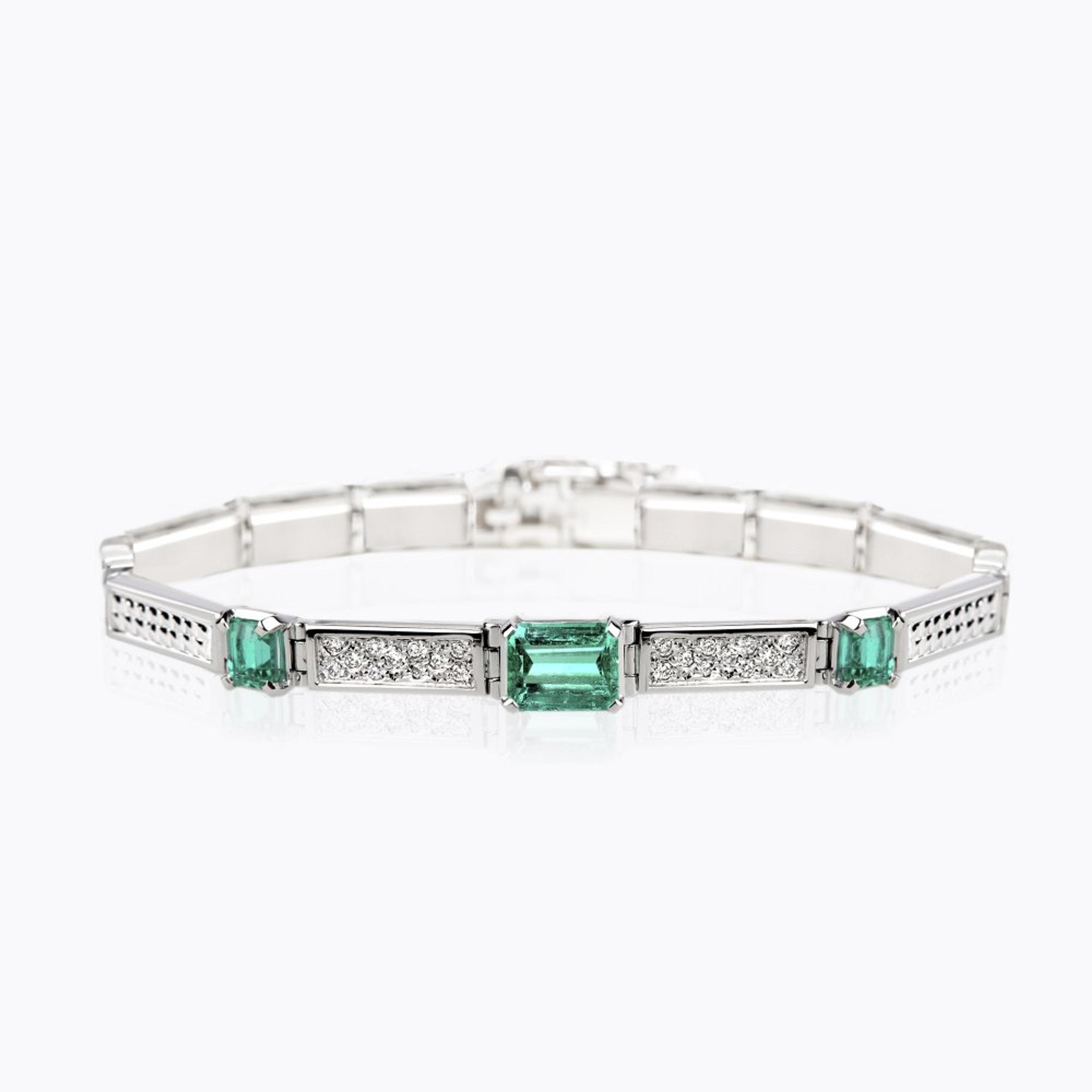 Náramek se smaragdy a diamanty 02, diamant, bílé zlato — Zlatnictví Vaněk Kolín