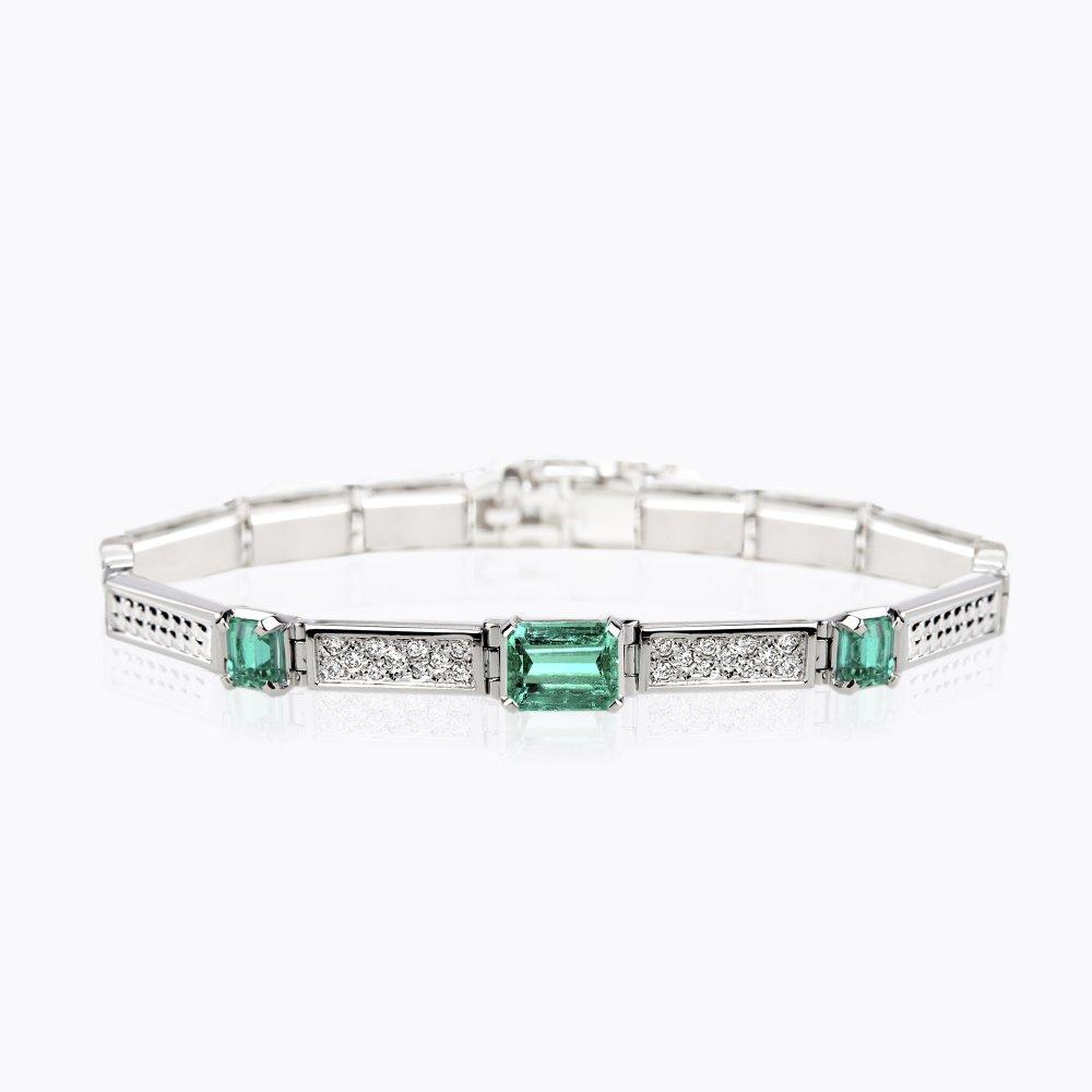 Náramek se smaragdy a diamanty 02, diamant, bílé zlato — Zlatnictví Vaněk Kolín