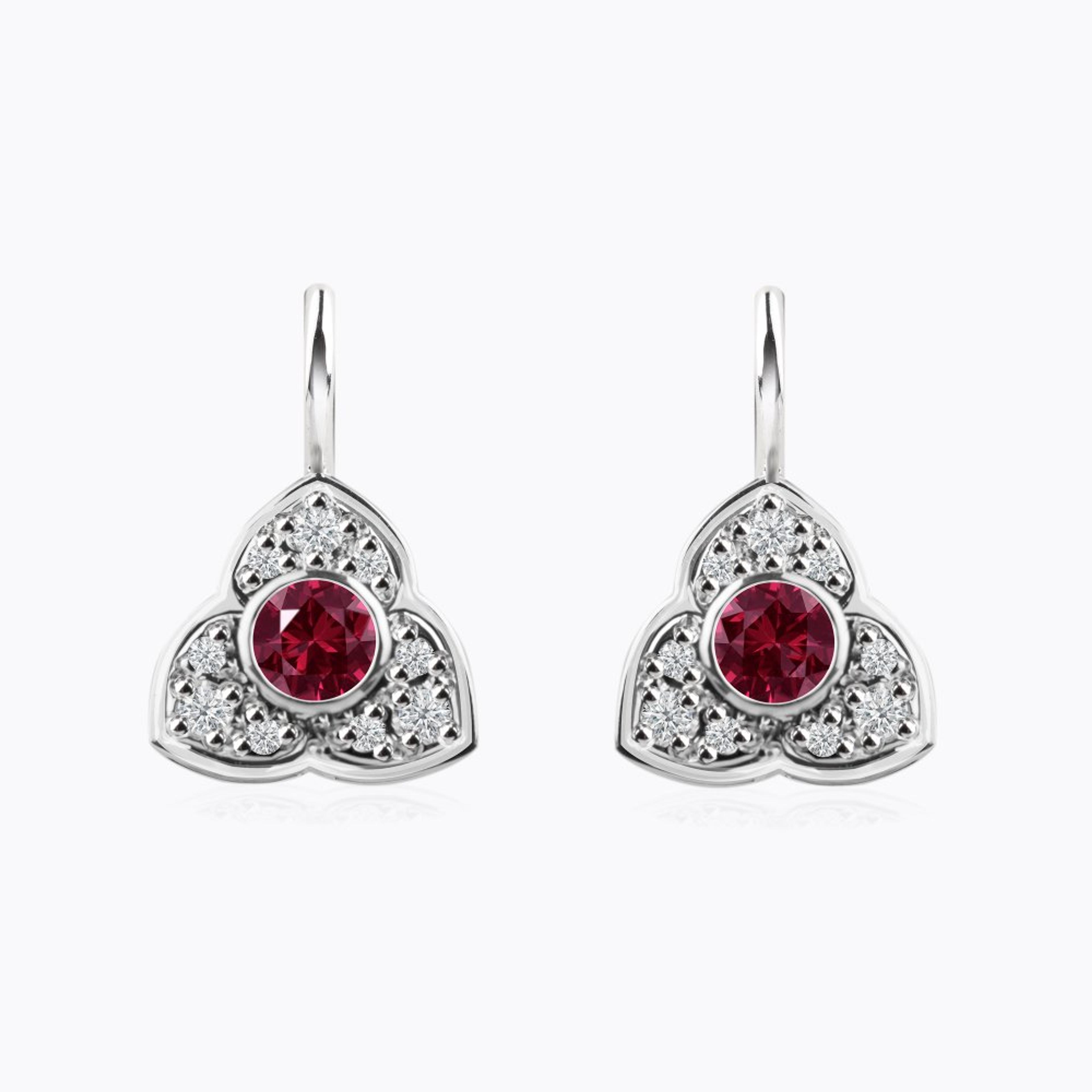 Náušnice s rubíny a diamanty 06, diamant, bílé zlato — Zlatnictví Vaněk Kolín