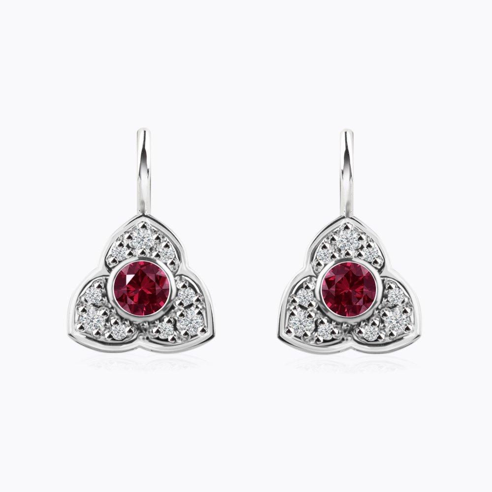 Náušnice s rubíny a diamanty 06, diamant, bílé zlato — Zlatnictví Vaněk Kolín