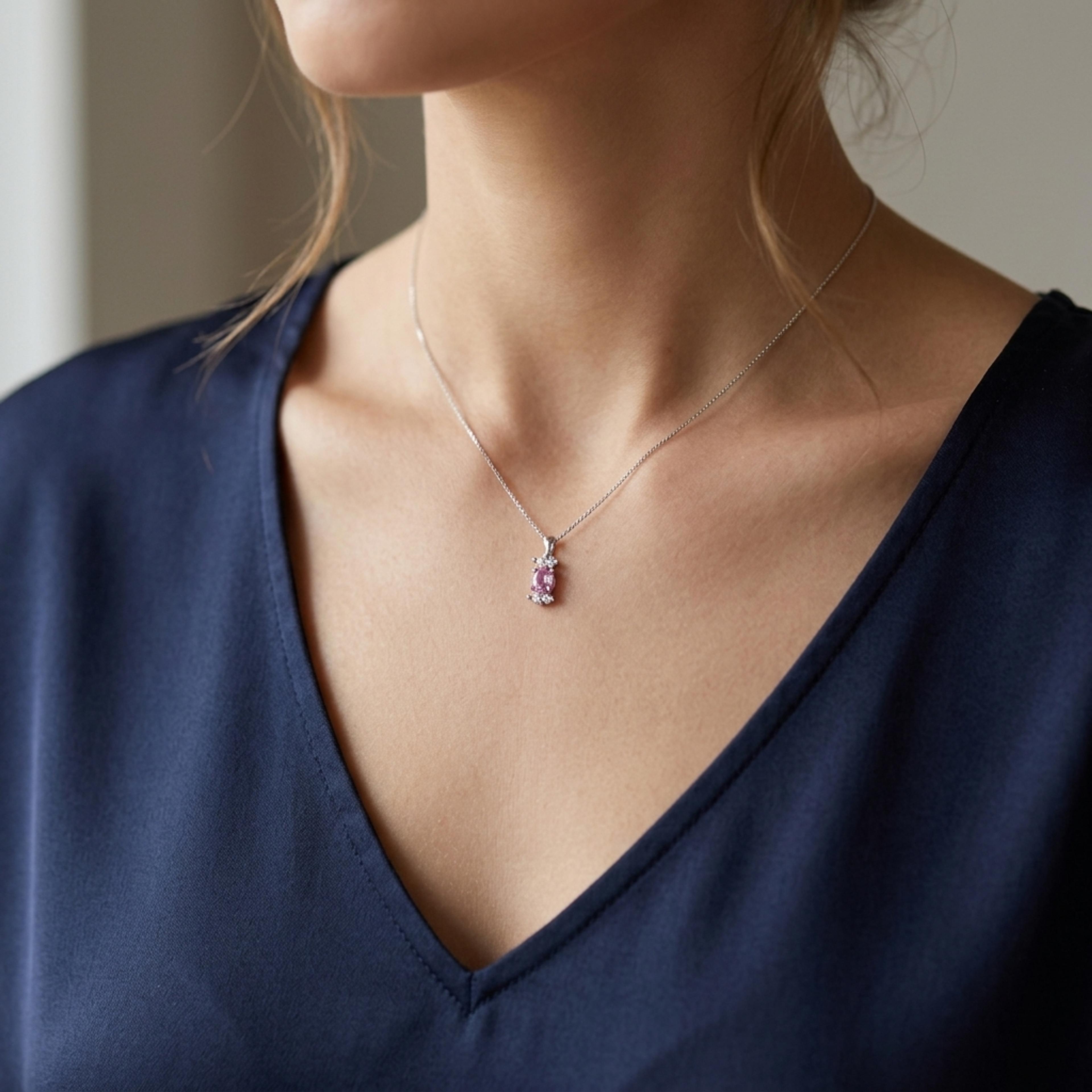 Přívěsek se safírem a diamanty 08, diamant, bílé zlato na krku — Zlatnictví Vaněk Kolín