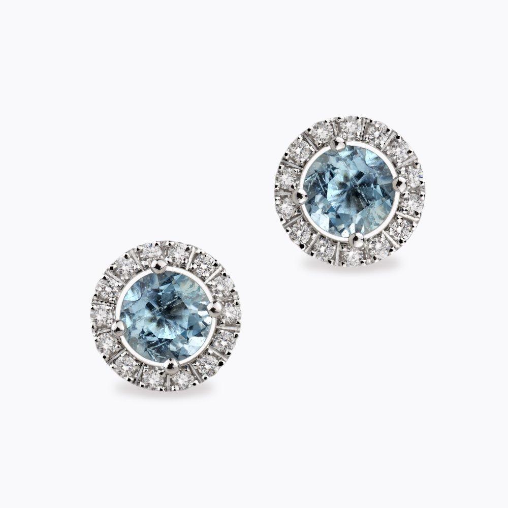 Náušnice s akvamaríny a diamanty 03, diamant, bílé zlato — Zlatnictví Vaněk Kolín
