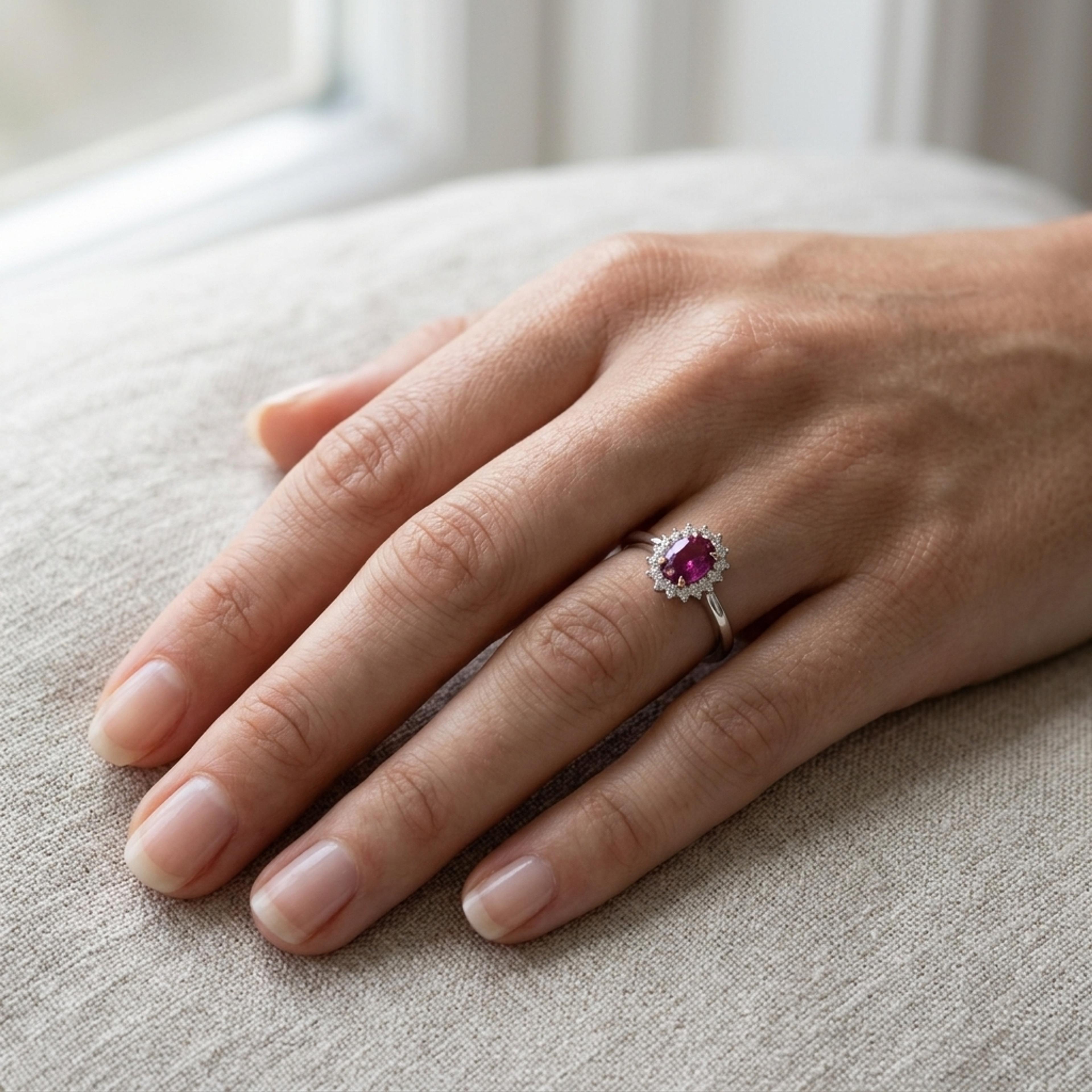 Prsten s rubínem a diamanty 13, diamant, kombinované zlato na ruce — Zlatnictví Vaněk Kolín