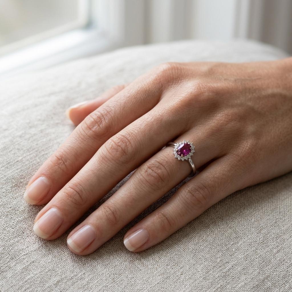 Prsten s rubínem a diamanty 13, diamant, kombinované zlato na ruce — Zlatnictví Vaněk Kolín