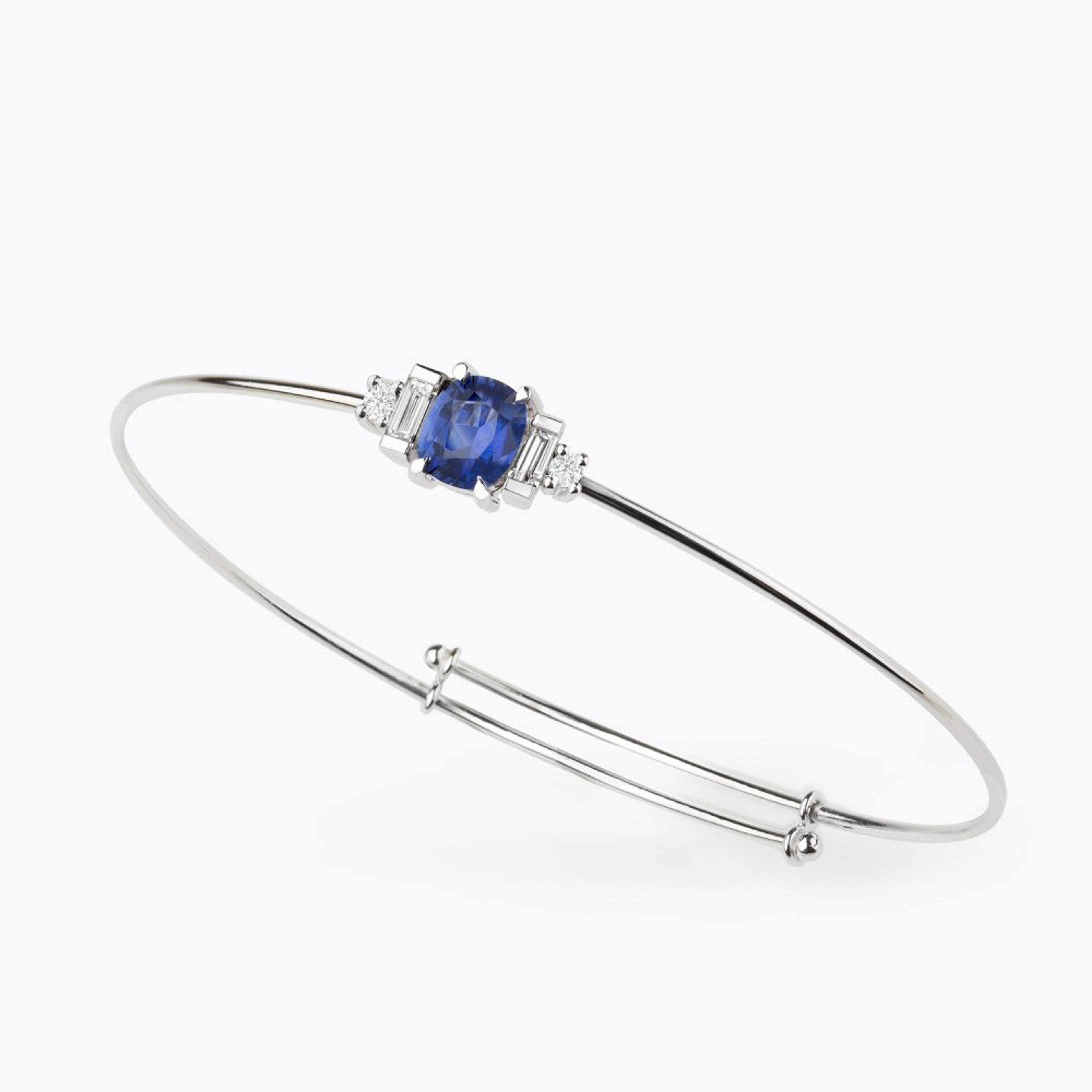 Náramek se safírem a diamanty 01, diamant, bílé zlato — Zlatnictví Vaněk Kolín