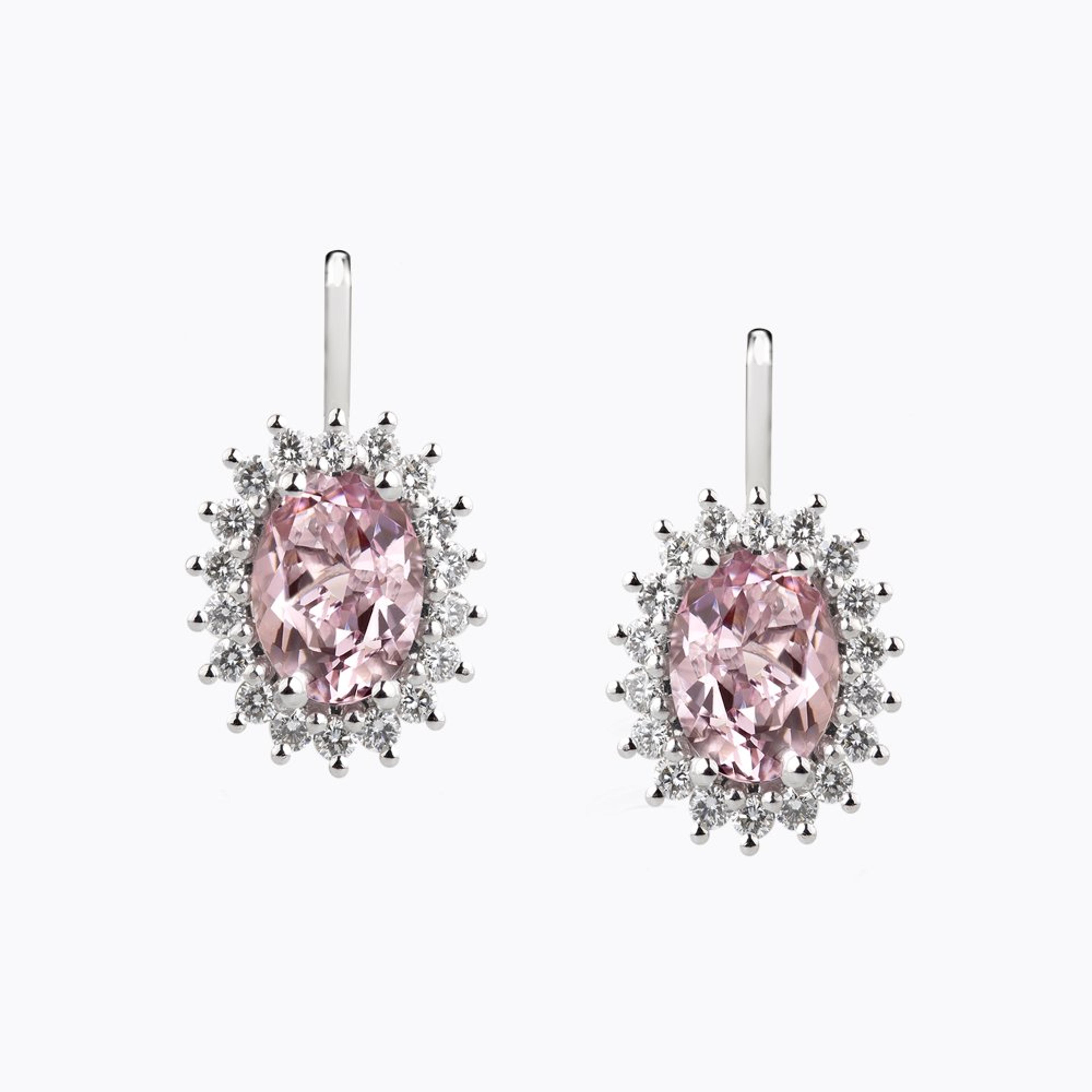 Náušnice s morganity a diamanty 03, diamant, bílé zlato — Zlatnictví Vaněk Kolín