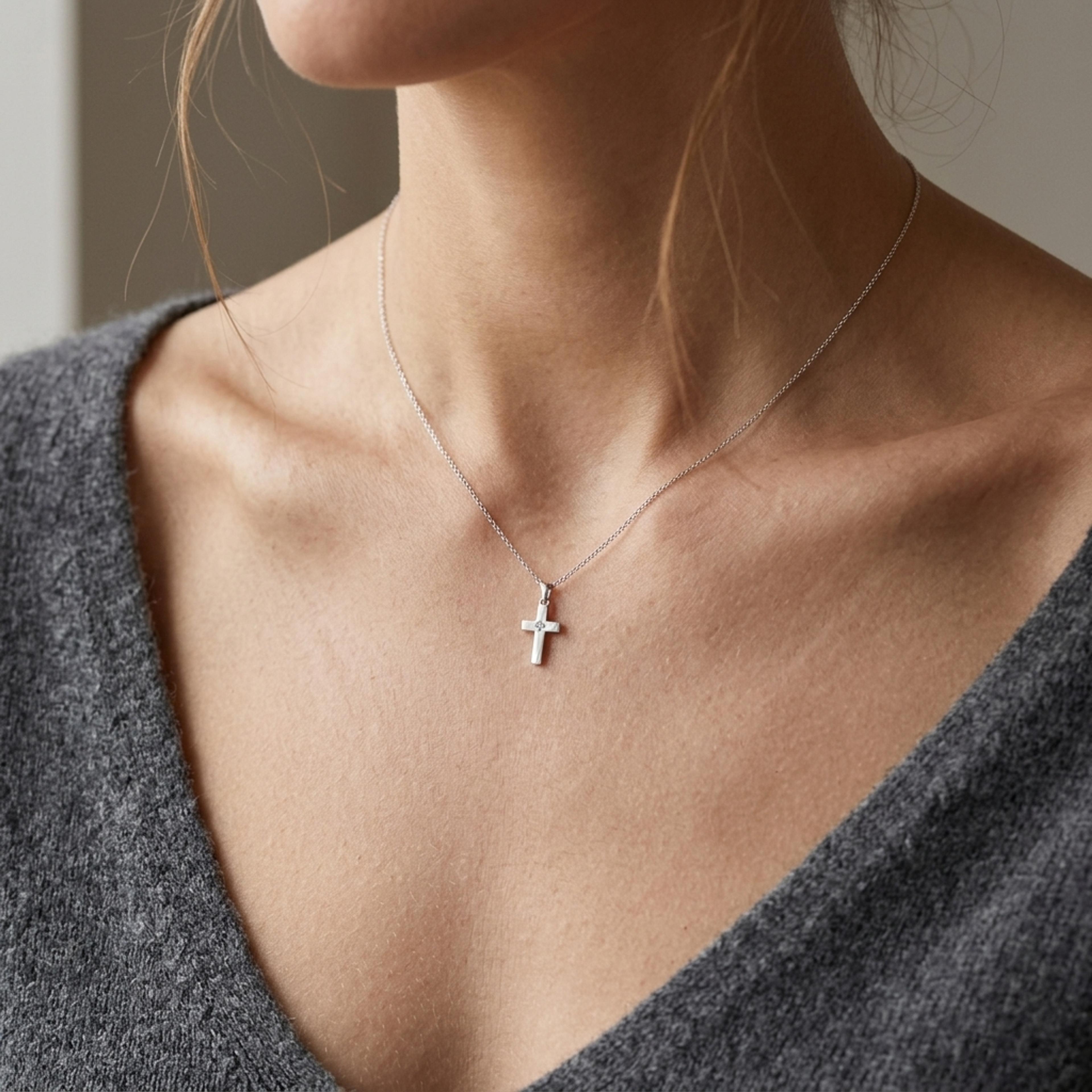 Diamantový přívěsek 64, diamant, bílé zlato na krku — Zlatnictví Vaněk Kolín
