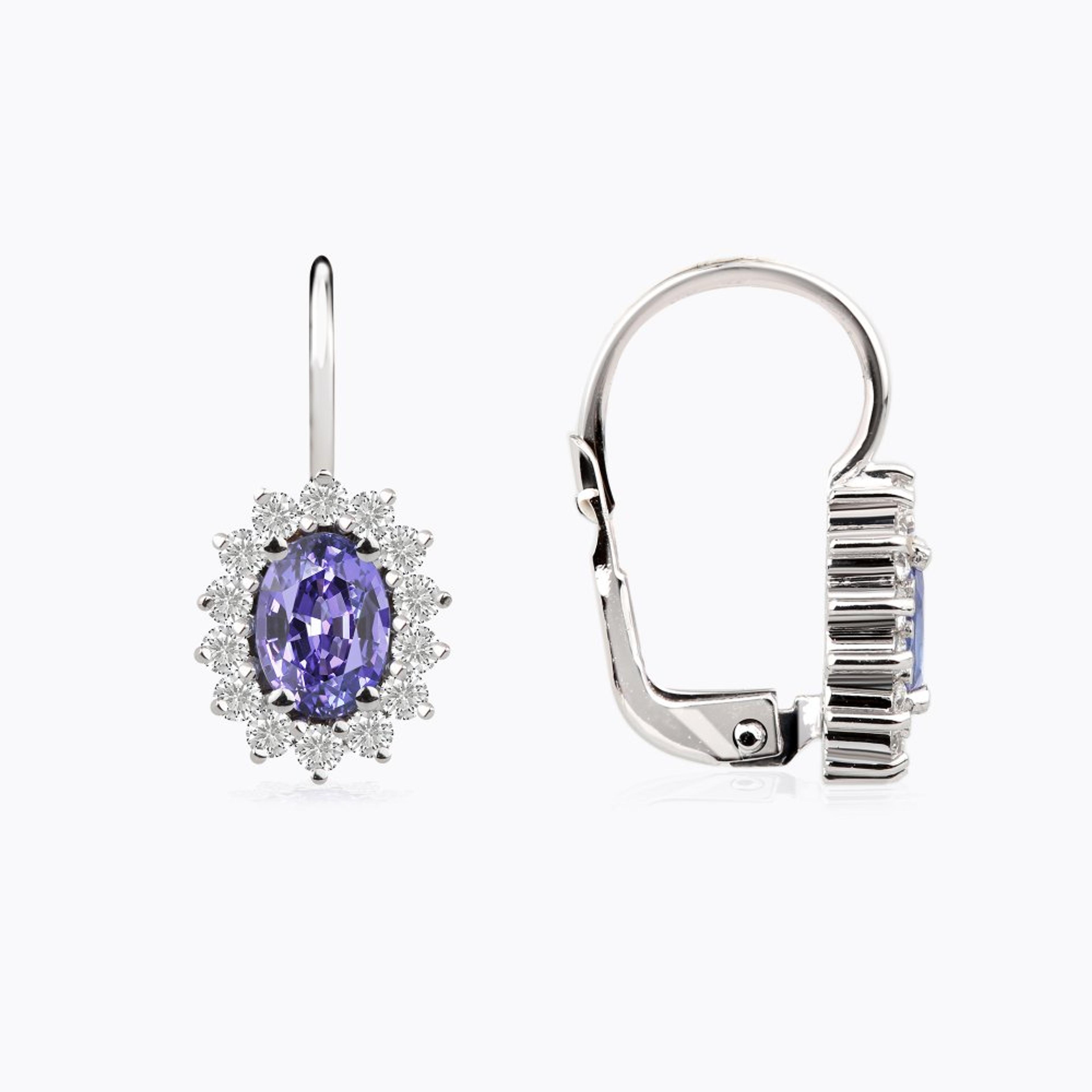 Náušnice s tanzanity a diamanty 01, diamant, bílé zlato — Zlatnictví Vaněk Kolín