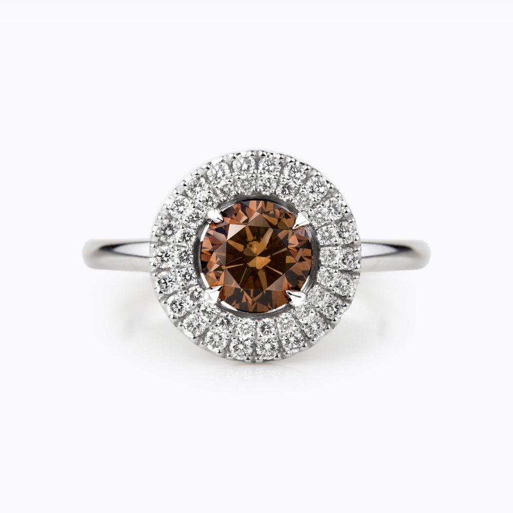 Prsten s hnědým diamantem 02, barevný diamant, bílé zlato — Zlatnictví Vaněk Kolín