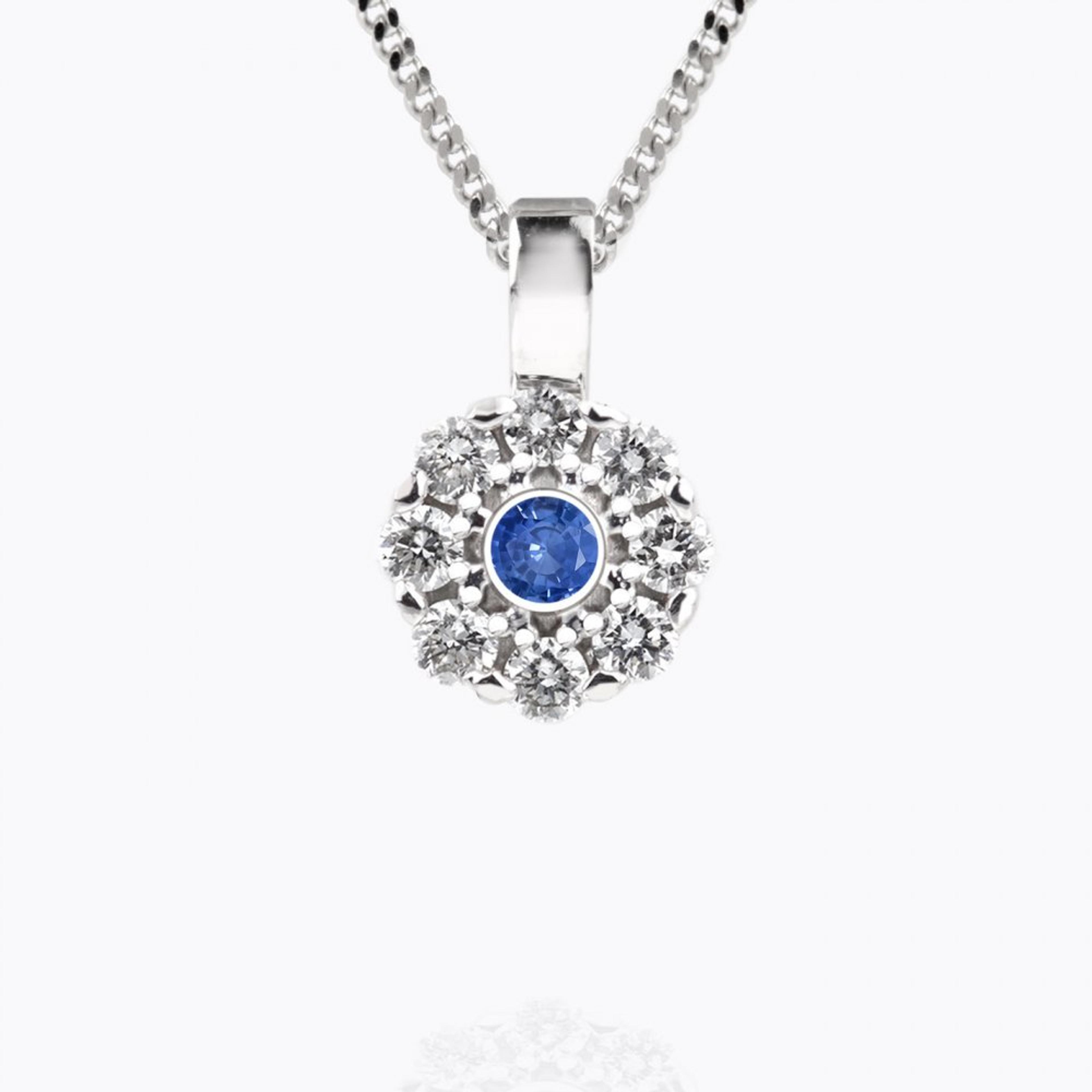 Přívěsek se safírem a diamanty 07, diamant, bílé zlato — Zlatnictví Vaněk Kolín