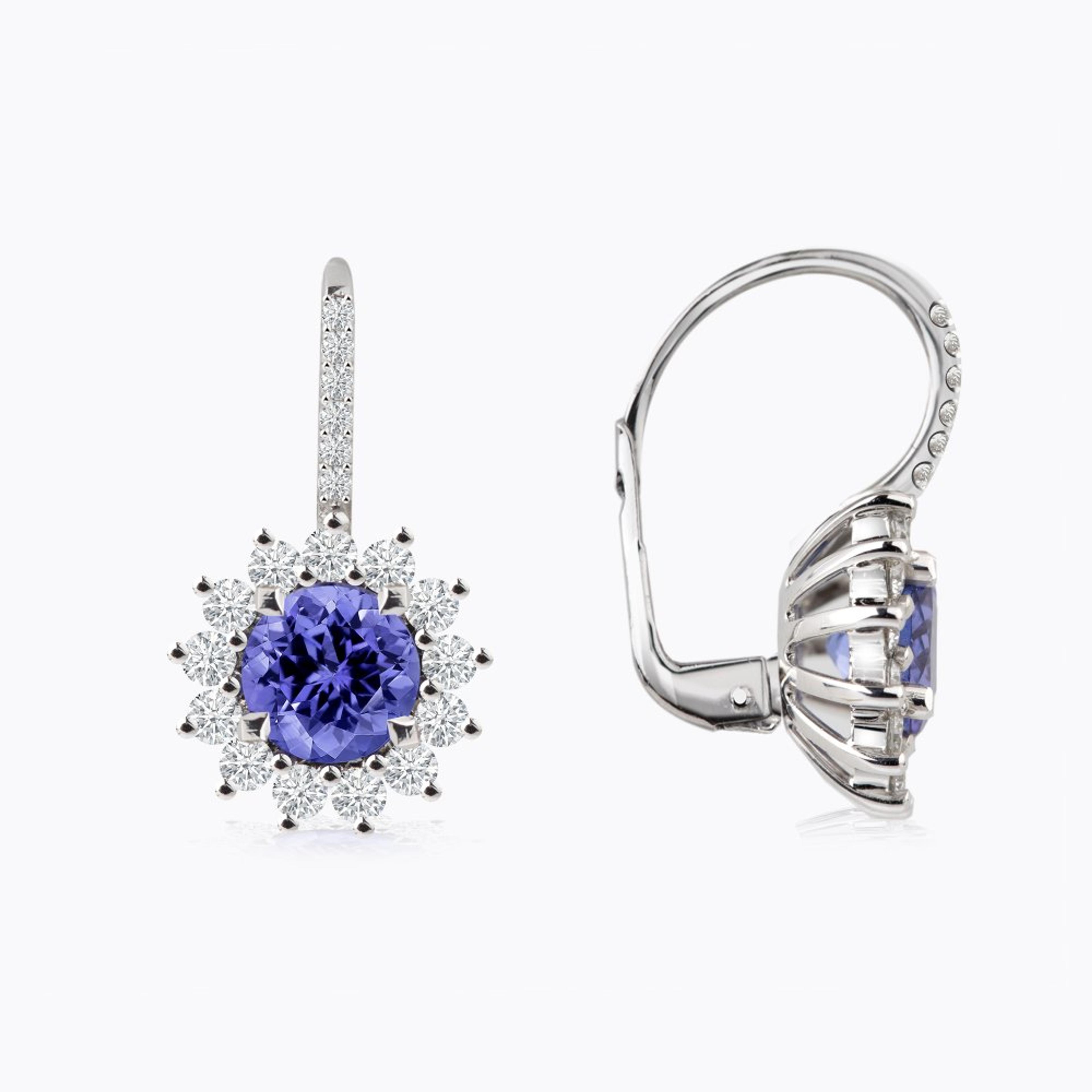 Náušnice s tanzanity a diamanty 04, diamant, bílé zlato — Zlatnictví Vaněk Kolín