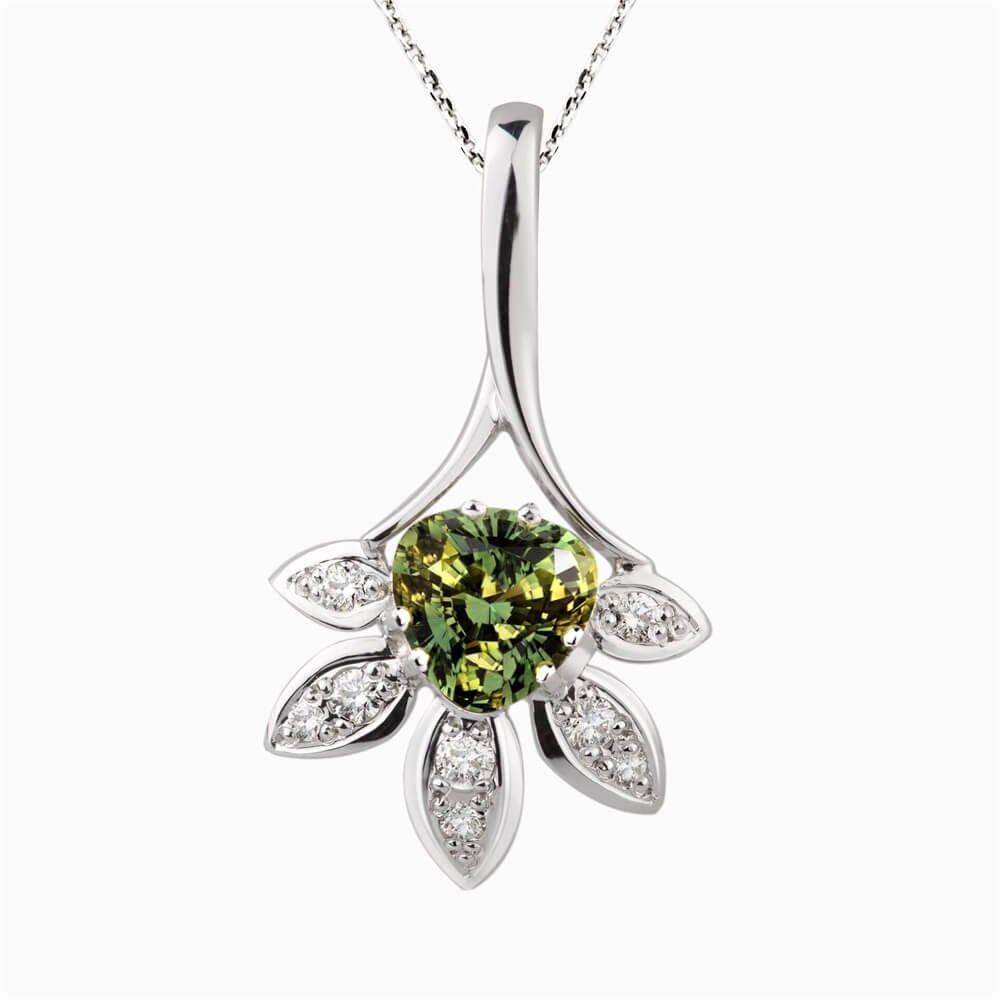 Přívěsek se safírem a diamanty 02, diamant, bílé zlato — Zlatnictví Vaněk Kolín