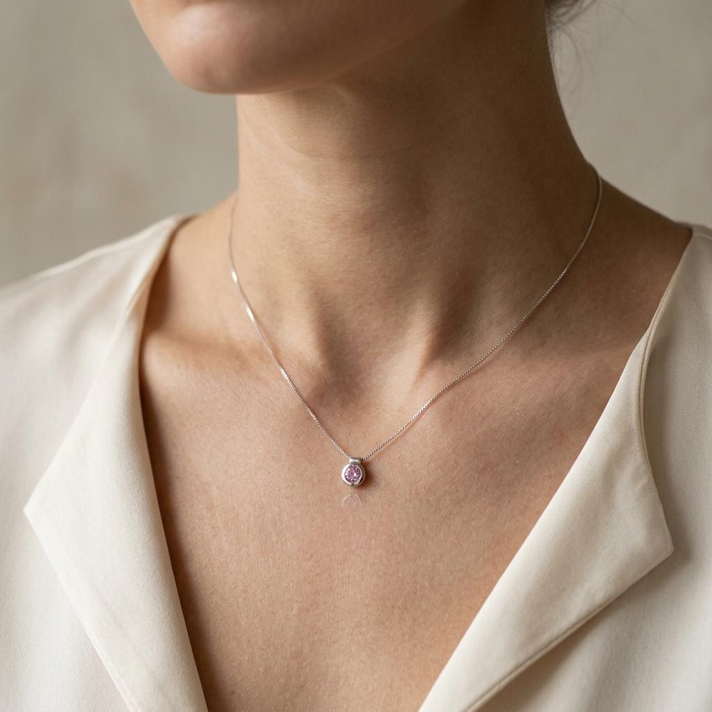 Náhrdelník se safírem 01, safír, bílé zlato na krku — Zlatnictví Vaněk Kolín