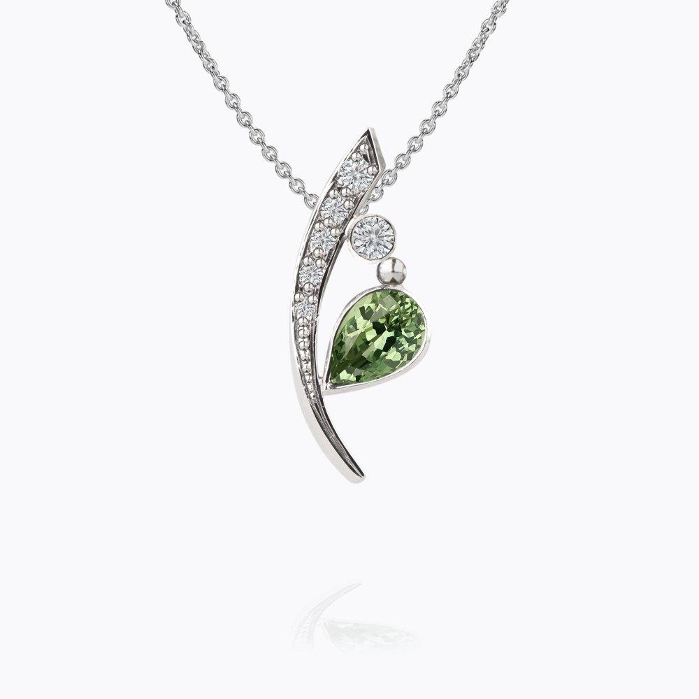 Přívěsek s turmalínem a diamanty 06, diamant, bílé zlato — Zlatnictví Vaněk Kolín