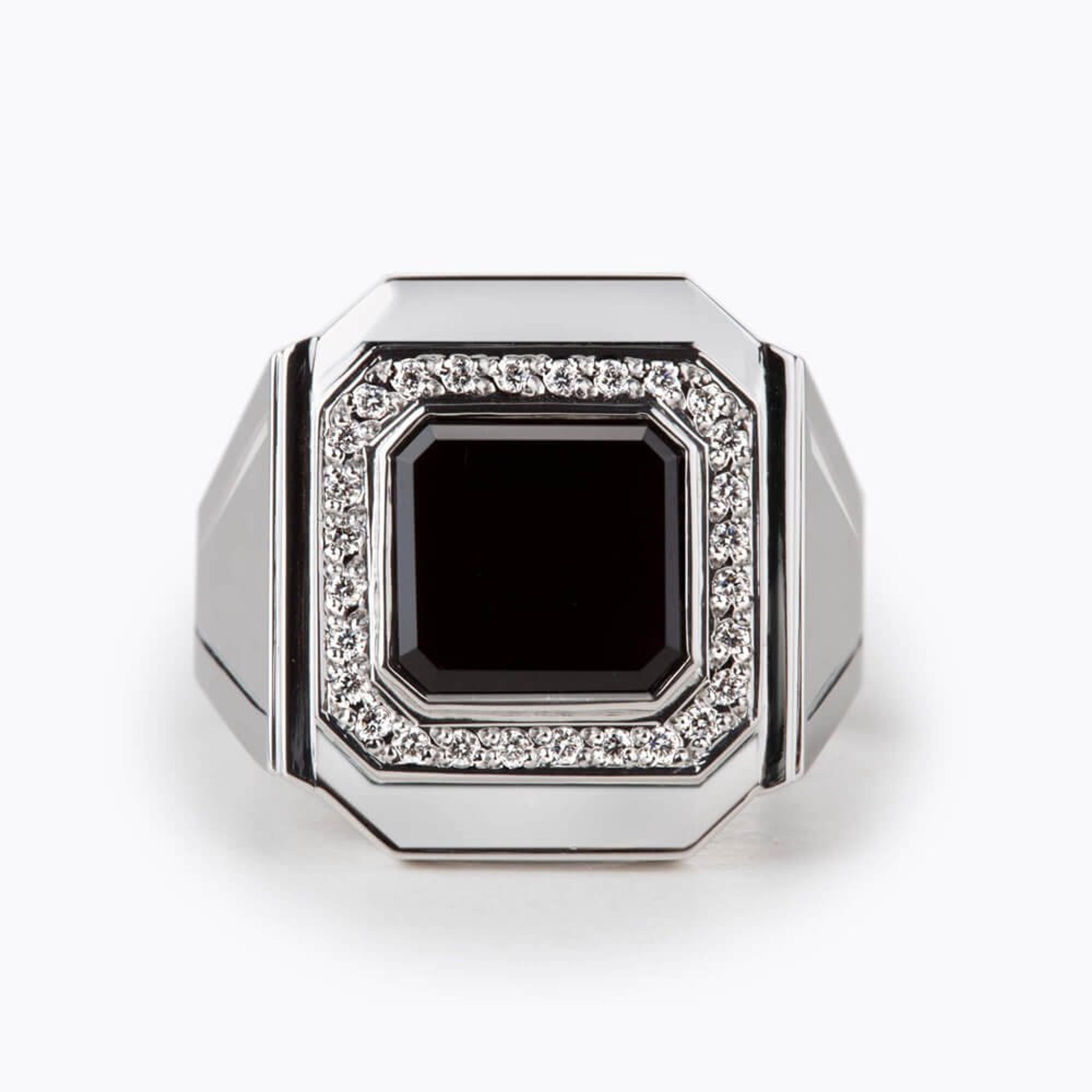 Pánský prsten s chalcedonem 01, diamant, bílé zlato — Zlatnictví Vaněk Kolín