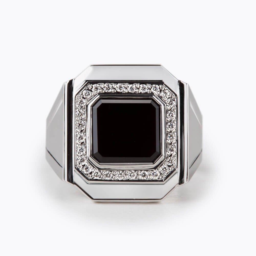 Pánský prsten s chalcedonem 01, diamant, bílé zlato — Zlatnictví Vaněk Kolín