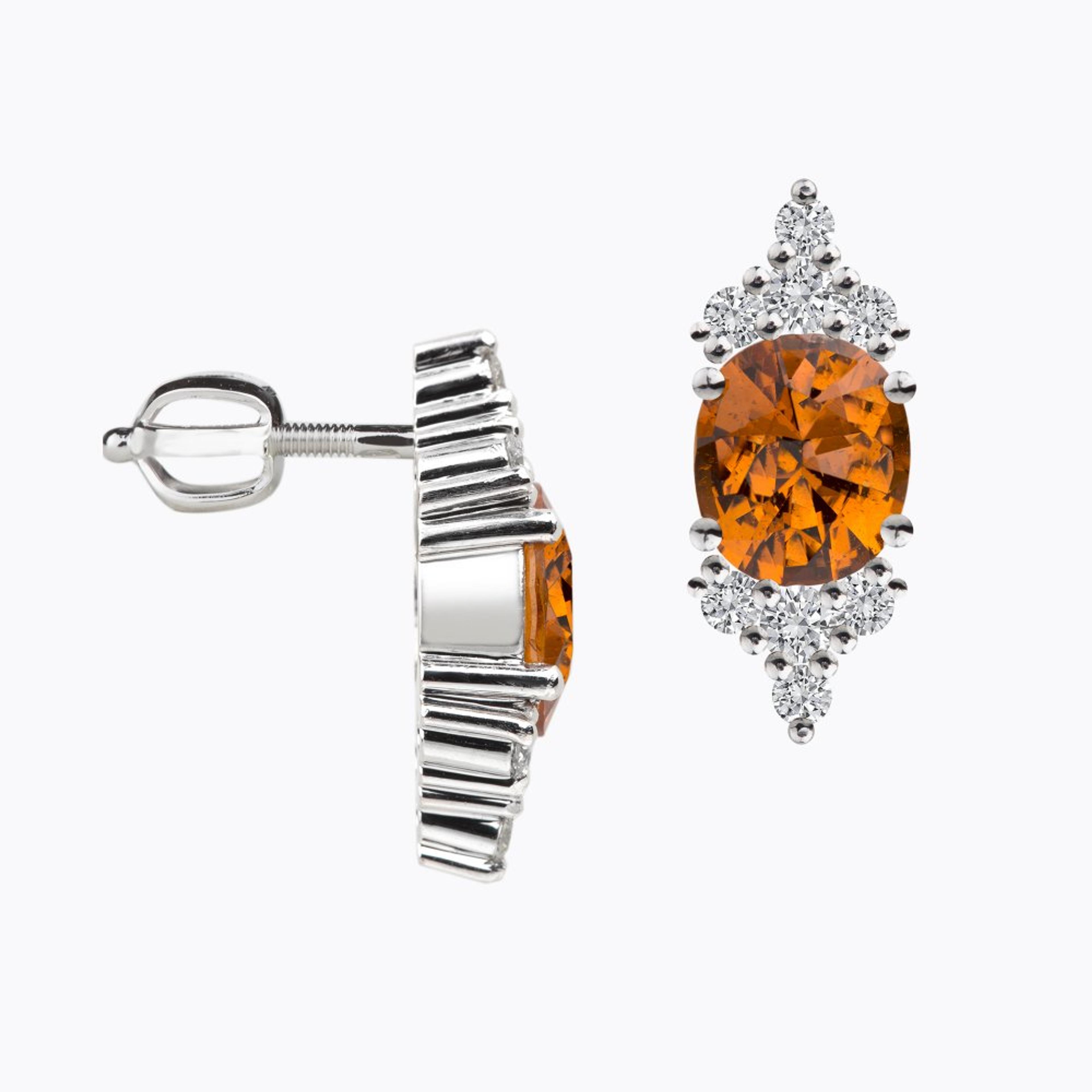 Náušnice se spesartinem a diamanty 03, diamant, bílé zlato — Zlatnictví Vaněk Kolín